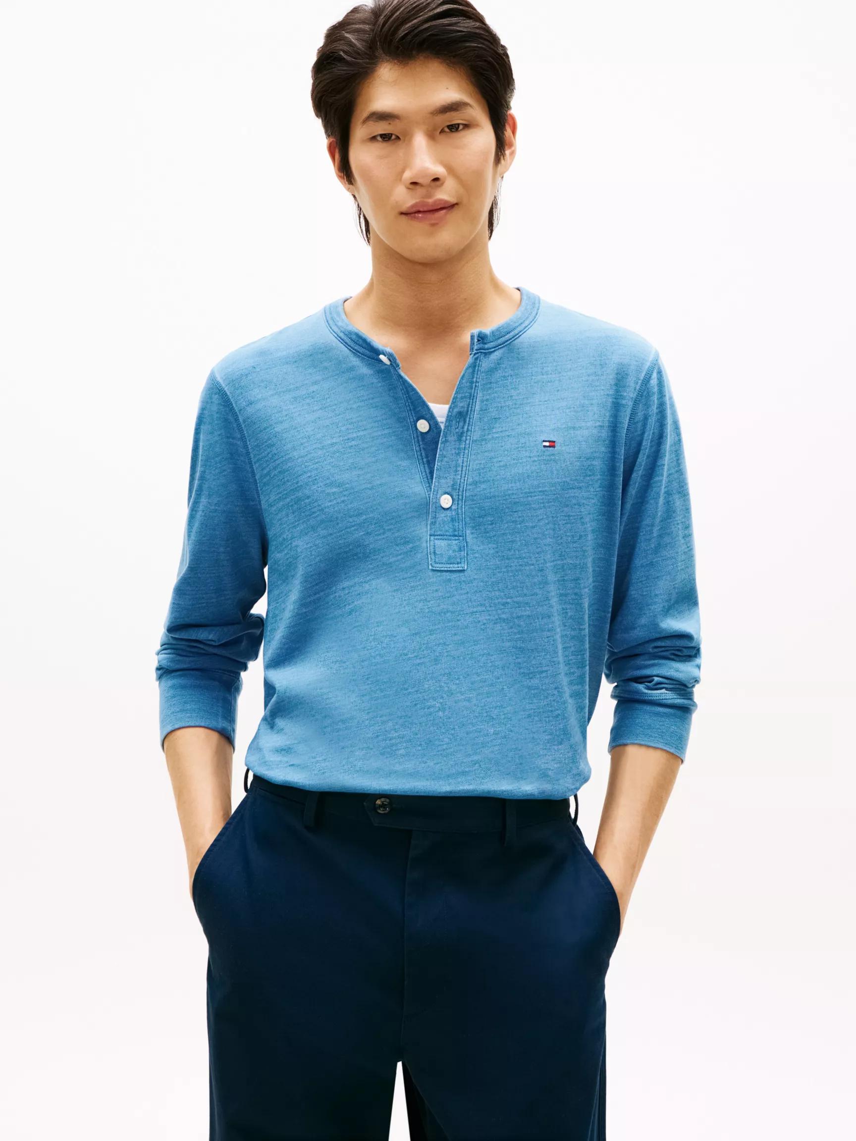 Long-Sleeve Indigo-Dyed Henley T-Shirt by TOMMY HILFIGER