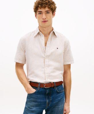 Men's Regular Linen-Blend Bengal Stripe Shirt by TOMMY HILFIGER