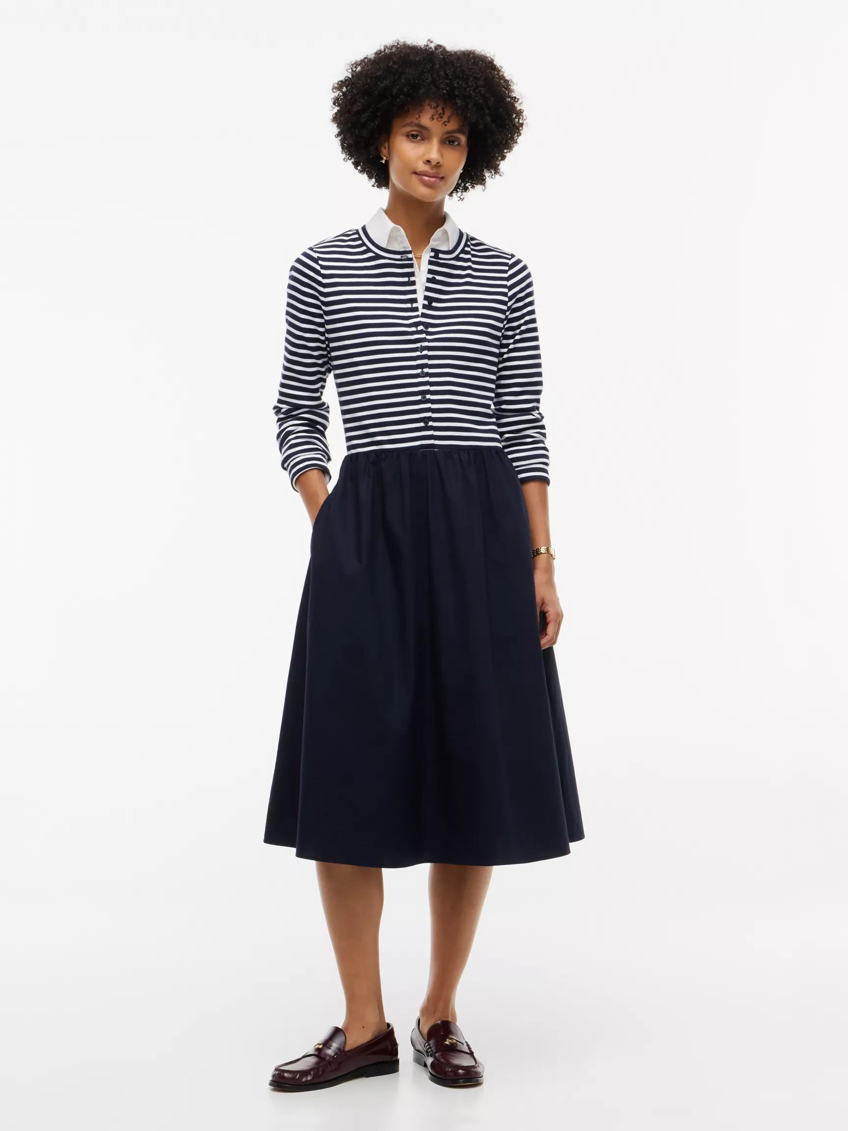 Mixed-Media Striped Henley Midi Dress by TOMMY HILFIGER