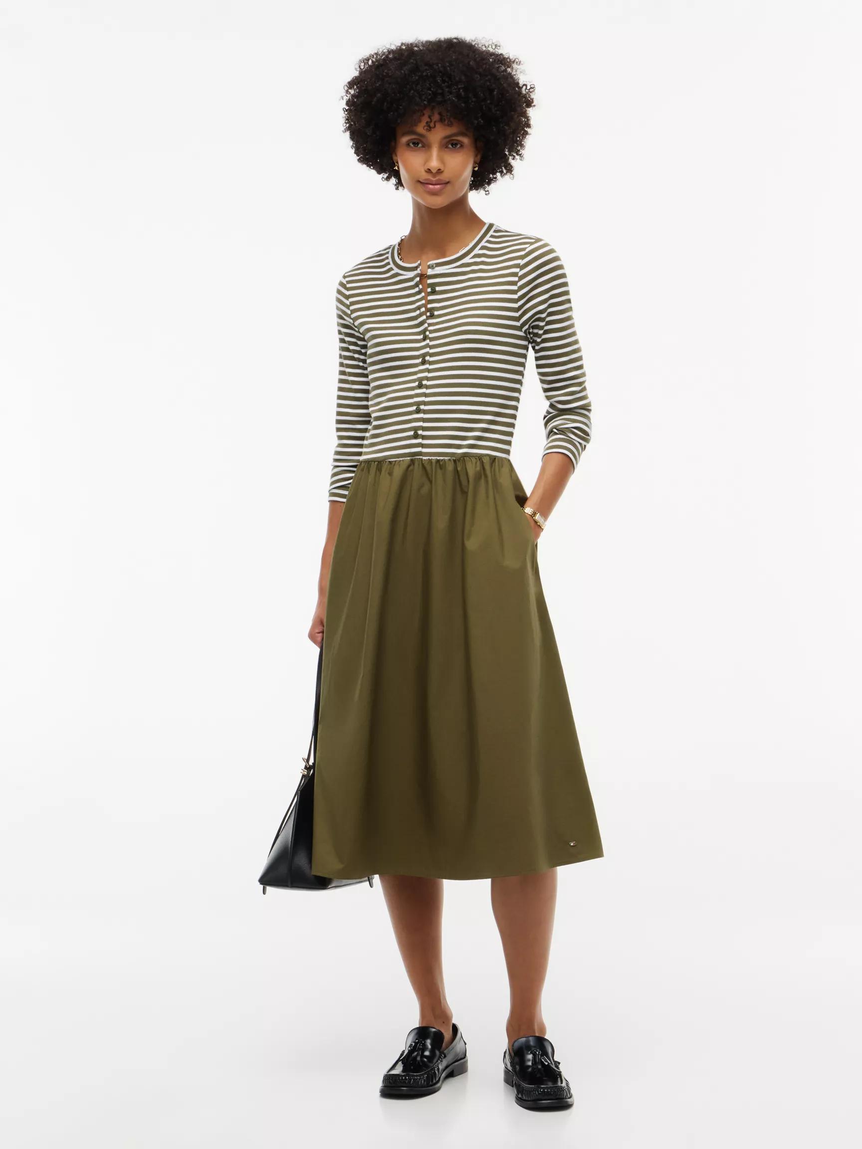 Mixed-Media Striped Henley Midi Dress by TOMMY HILFIGER
