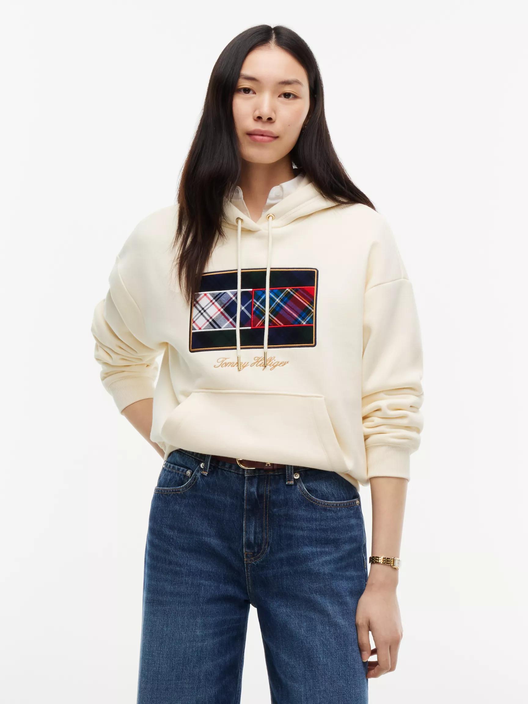 Mixed-Plaid Flag Brushed-Back Hoodie by TOMMY HILFIGER