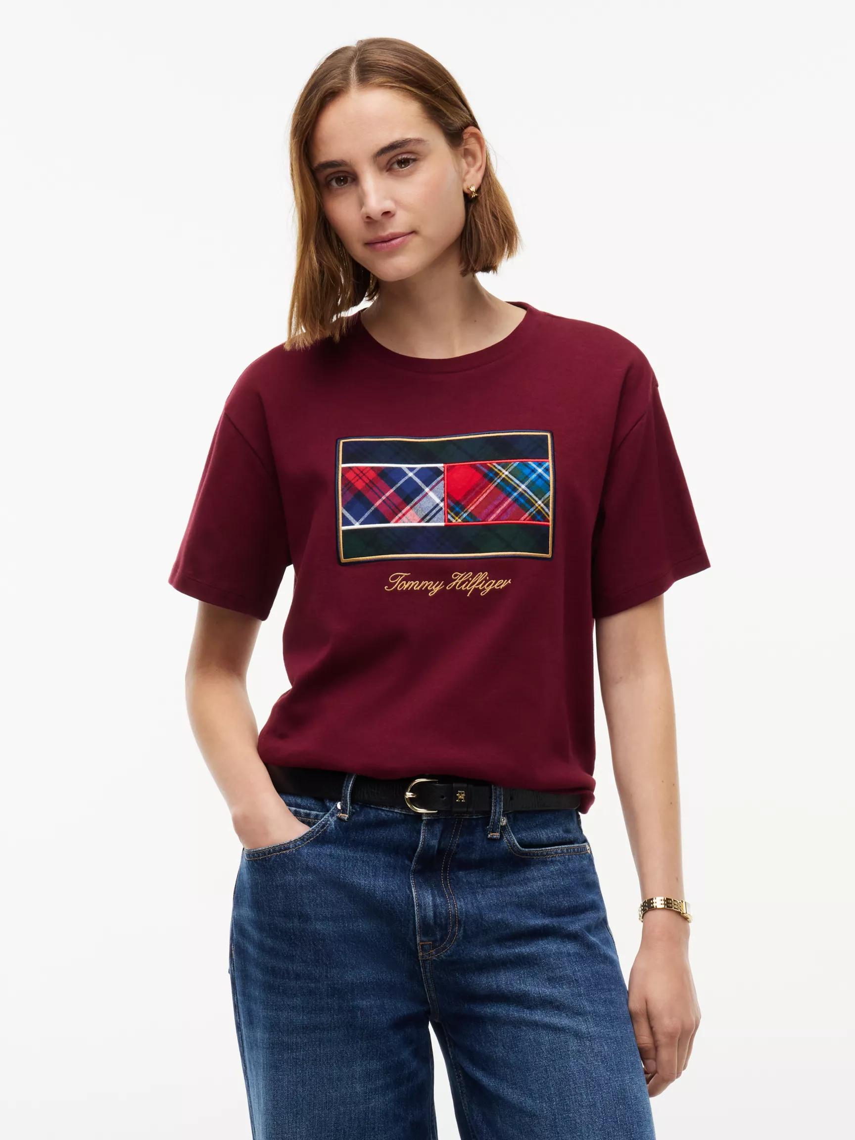 Mixed-Plaid Flag Logo Interlock T-Shirt by TOMMY HILFIGER
