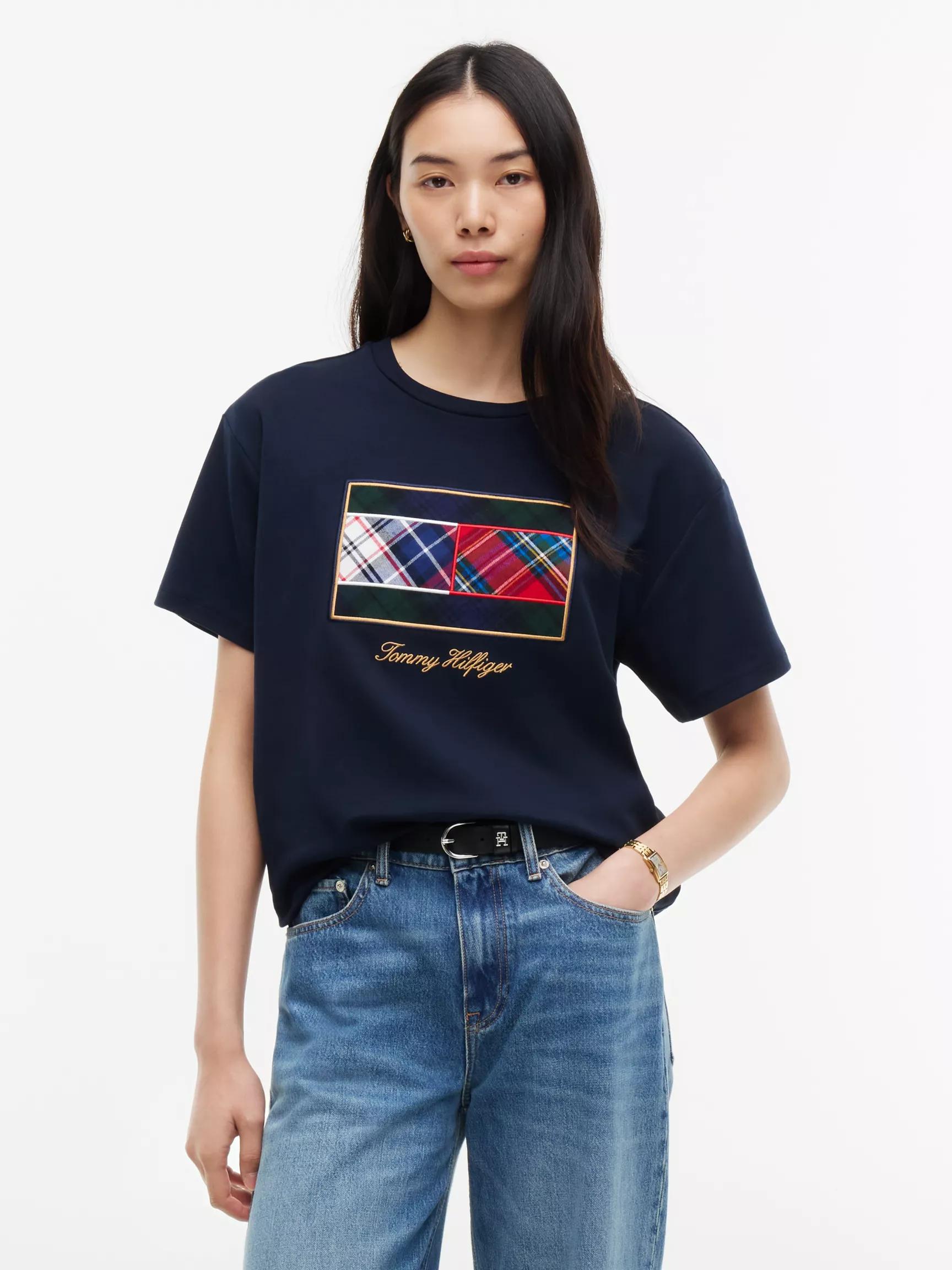 Mixed-Plaid Flag Logo Interlock T-Shirt by TOMMY HILFIGER