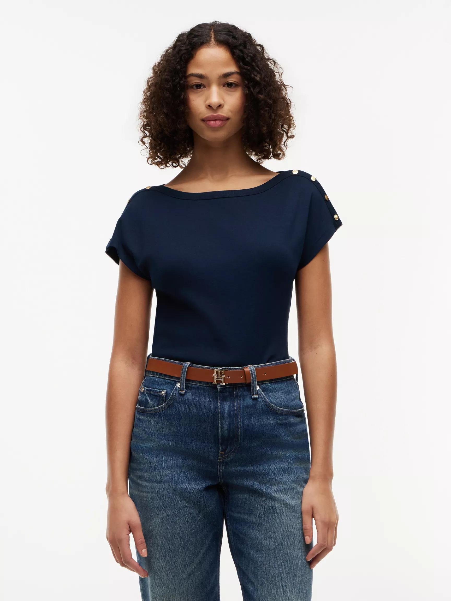 Nautical Gold-Button Boatneck T-Shirt by TOMMY HILFIGER