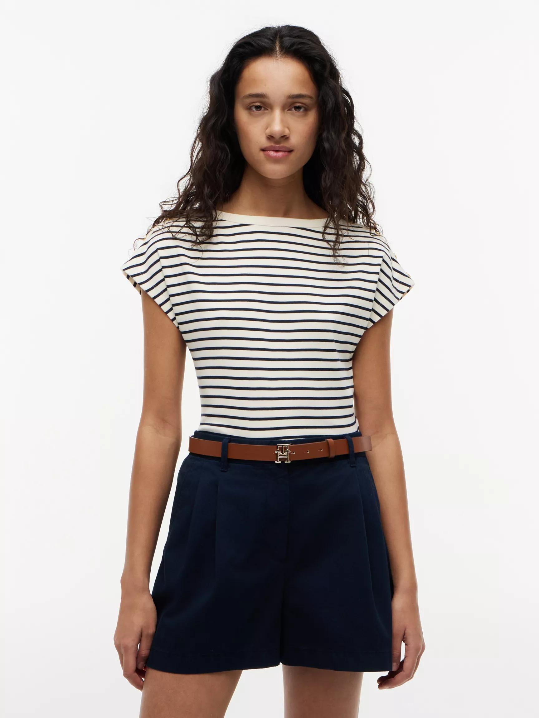 Nautical Gold-Button Boatneck T-Shirt by TOMMY HILFIGER