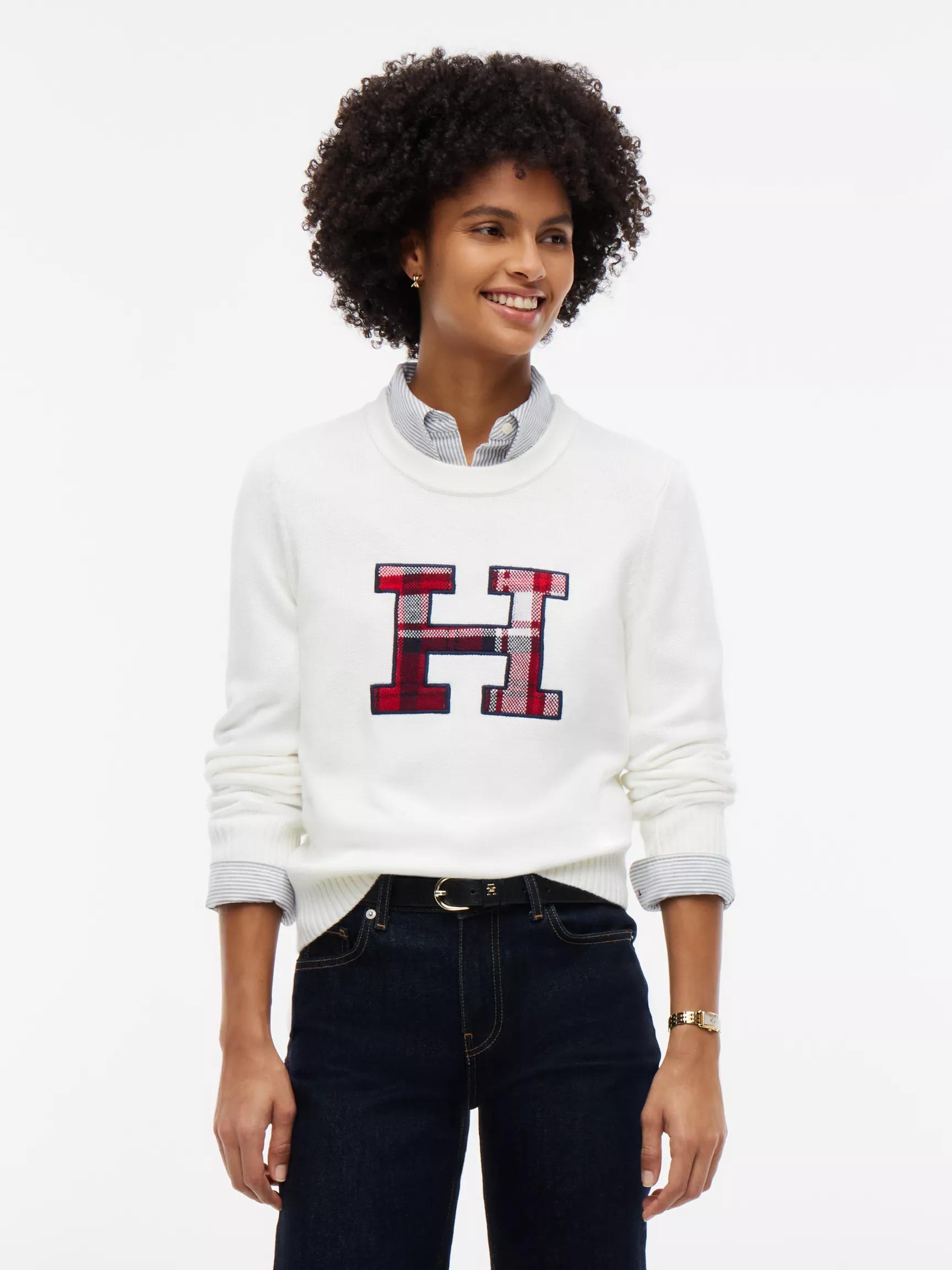 Plaid Monogram Crewneck Sweater by TOMMY HILFIGER