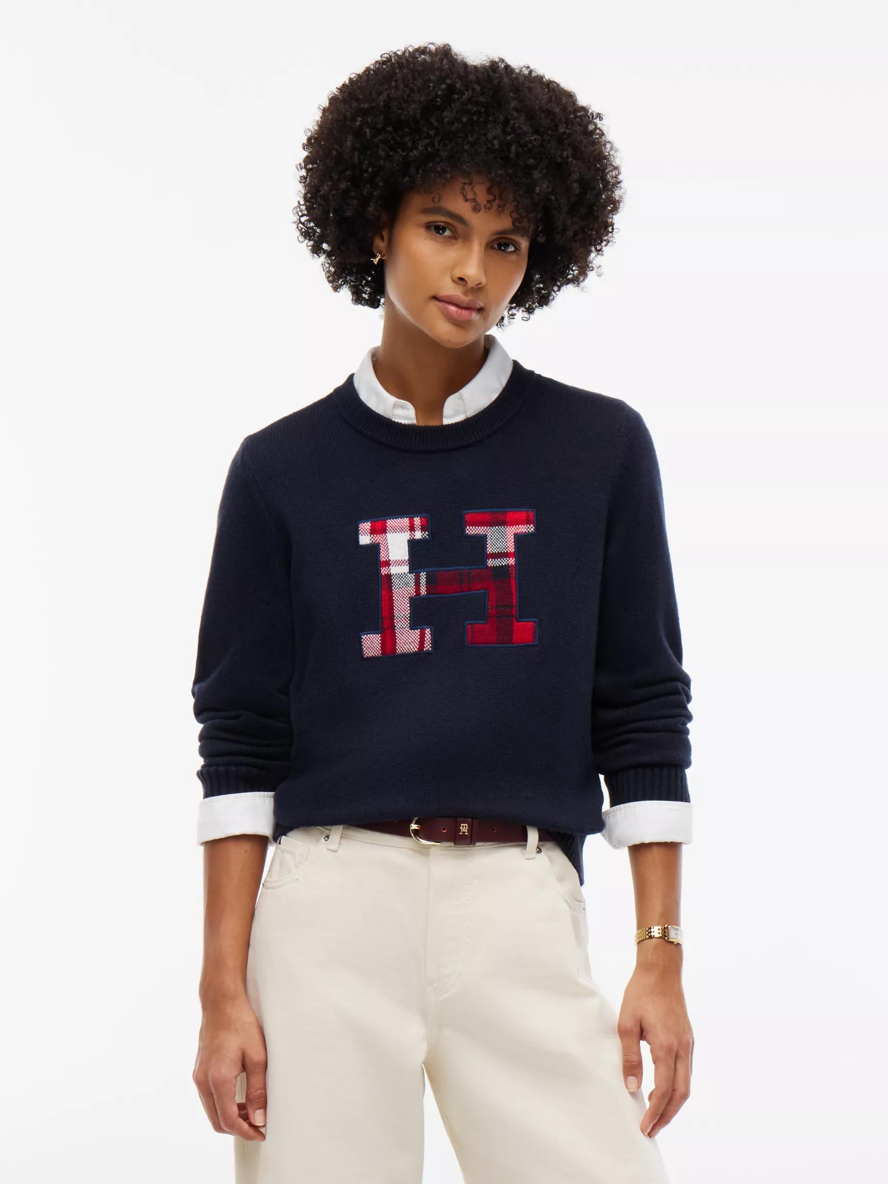Plaid Monogram Crewneck Sweater by TOMMY HILFIGER