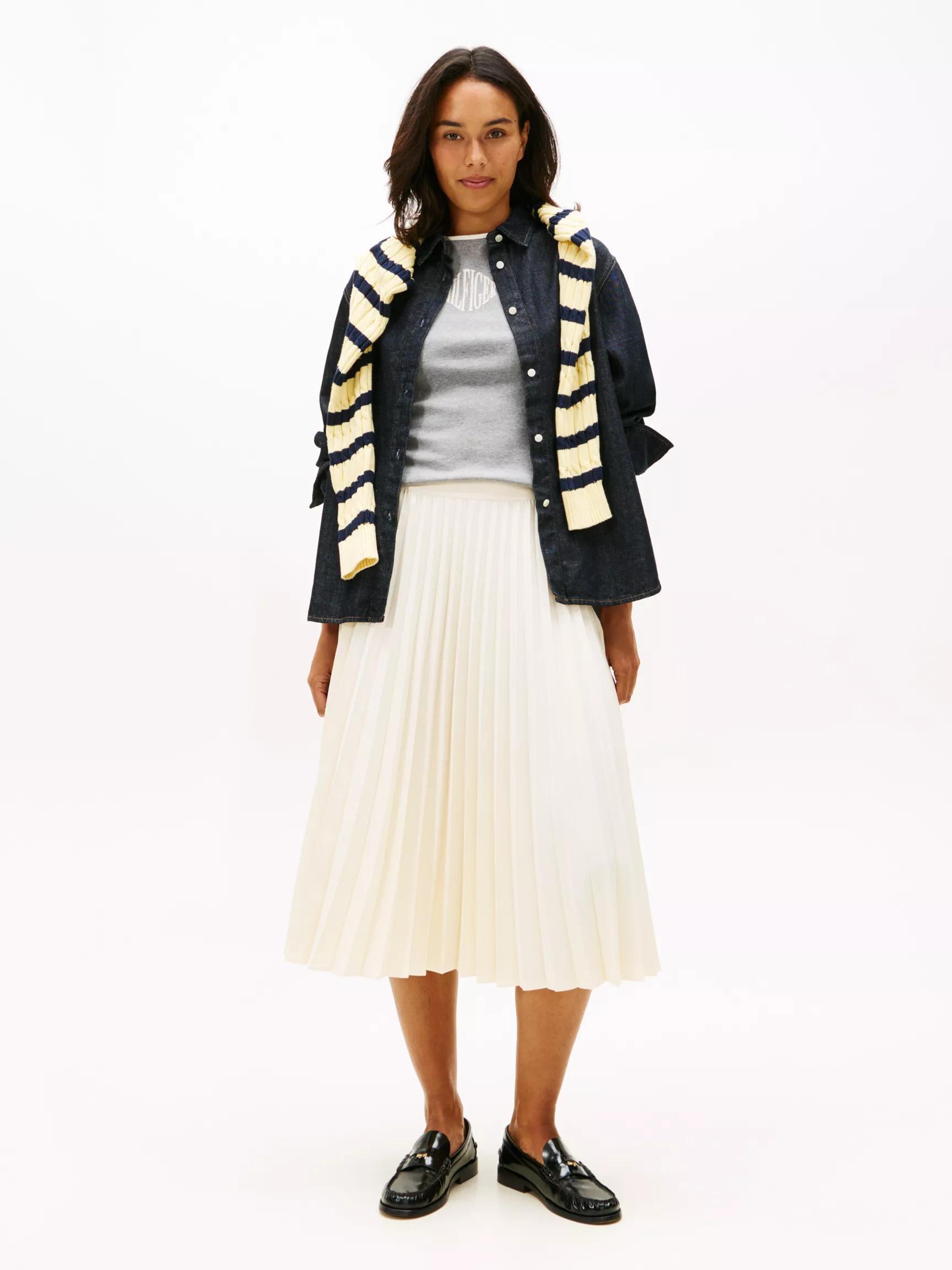 Pleated Crepe Twill Midi Skirt by TOMMY HILFIGER