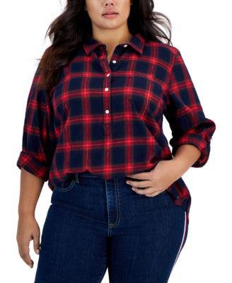 Plus Size Brushed Cotton Popover by TOMMY HILFIGER