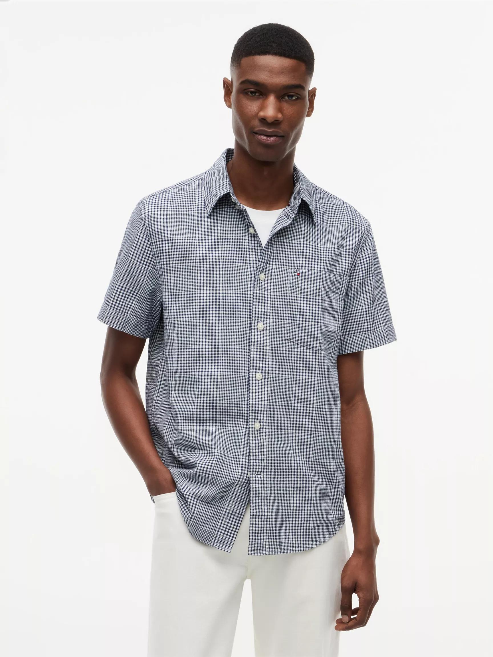 Regular Fit Glen Plaid Linen-Blend Shirt by TOMMY HILFIGER