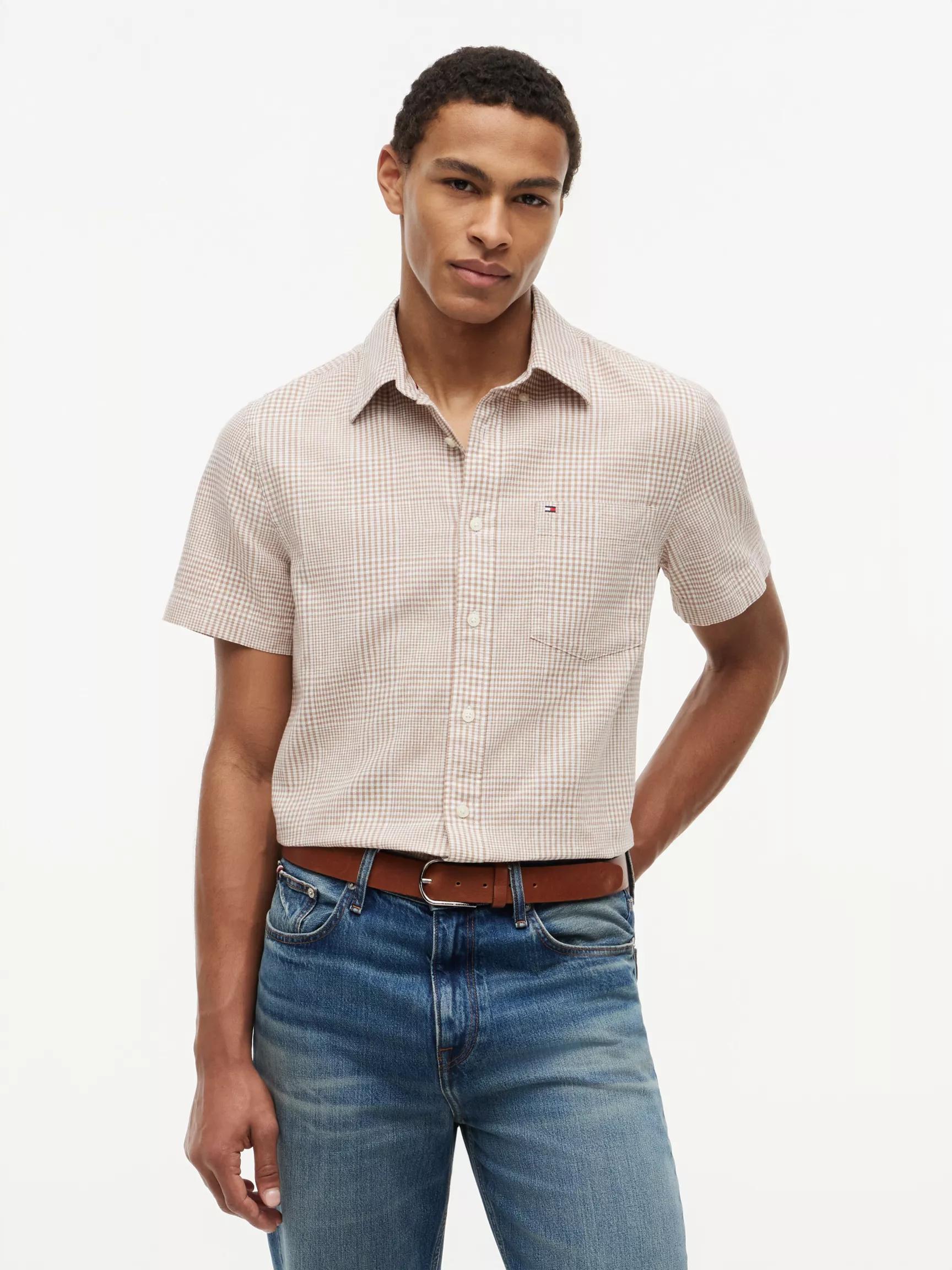 Regular Fit Glen Plaid Linen-Blend Shirt by TOMMY HILFIGER