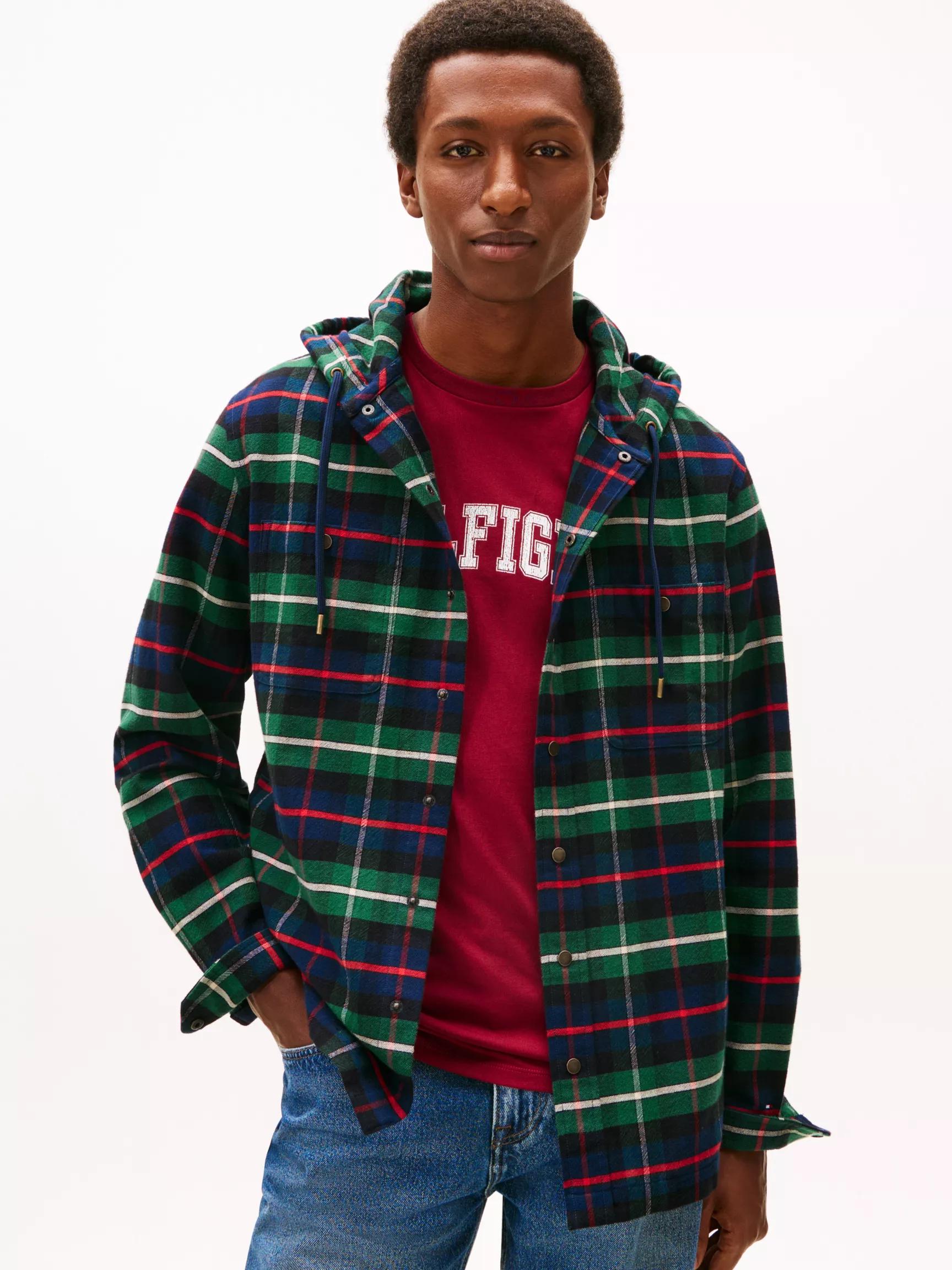 Regular Fit Hooded Brushed Flannel Shirt by TOMMY HILFIGER