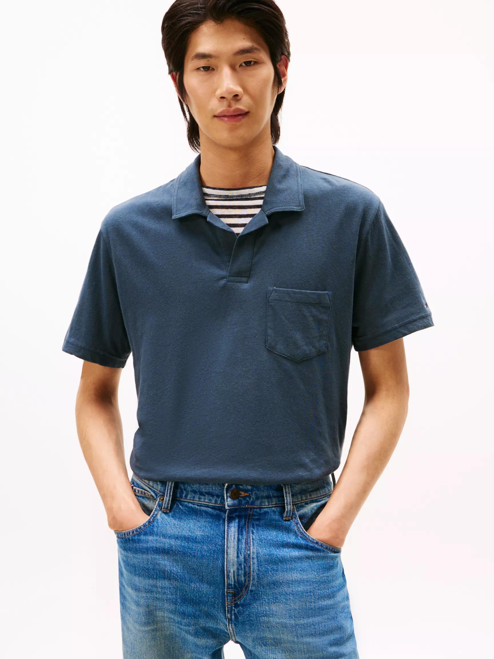 Regular Fit Linen-Blend Pocket Polo by TOMMY HILFIGER Regular Fit Linen-Blend Pocket Polo by TOMMY HILFIGER