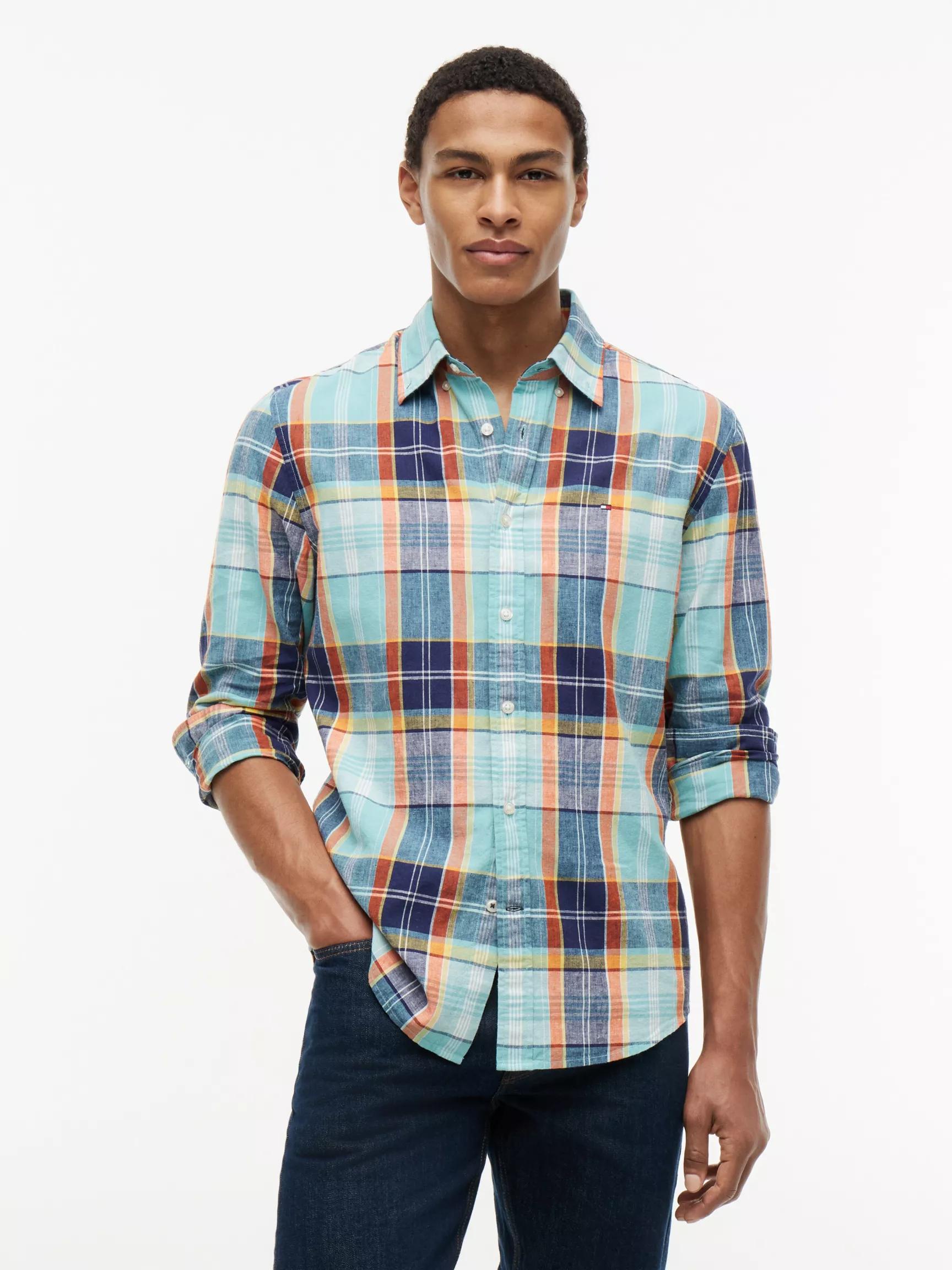 Regular Fit Madras Linen-Blend Shirt by TOMMY HILFIGER