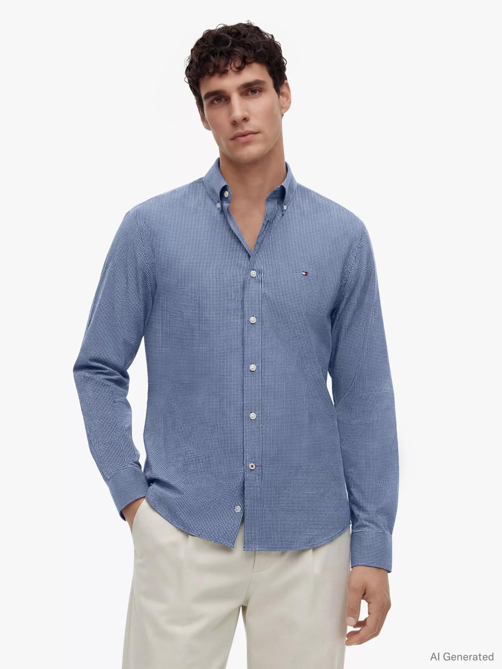 Regular Fit Mini Check TH Performance Shirt by TOMMY HILFIGER