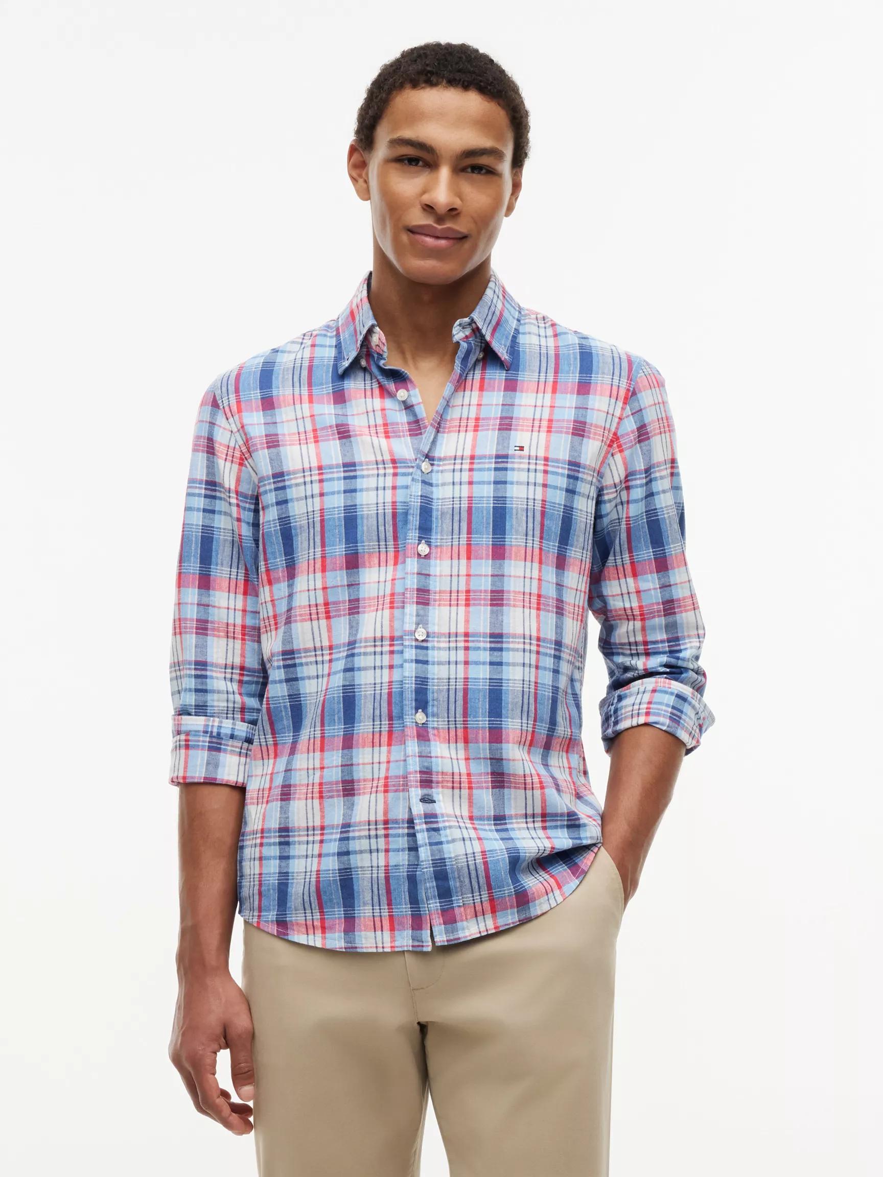 Regular Fit Plaid Linen-Blend Shirt by TOMMY HILFIGER