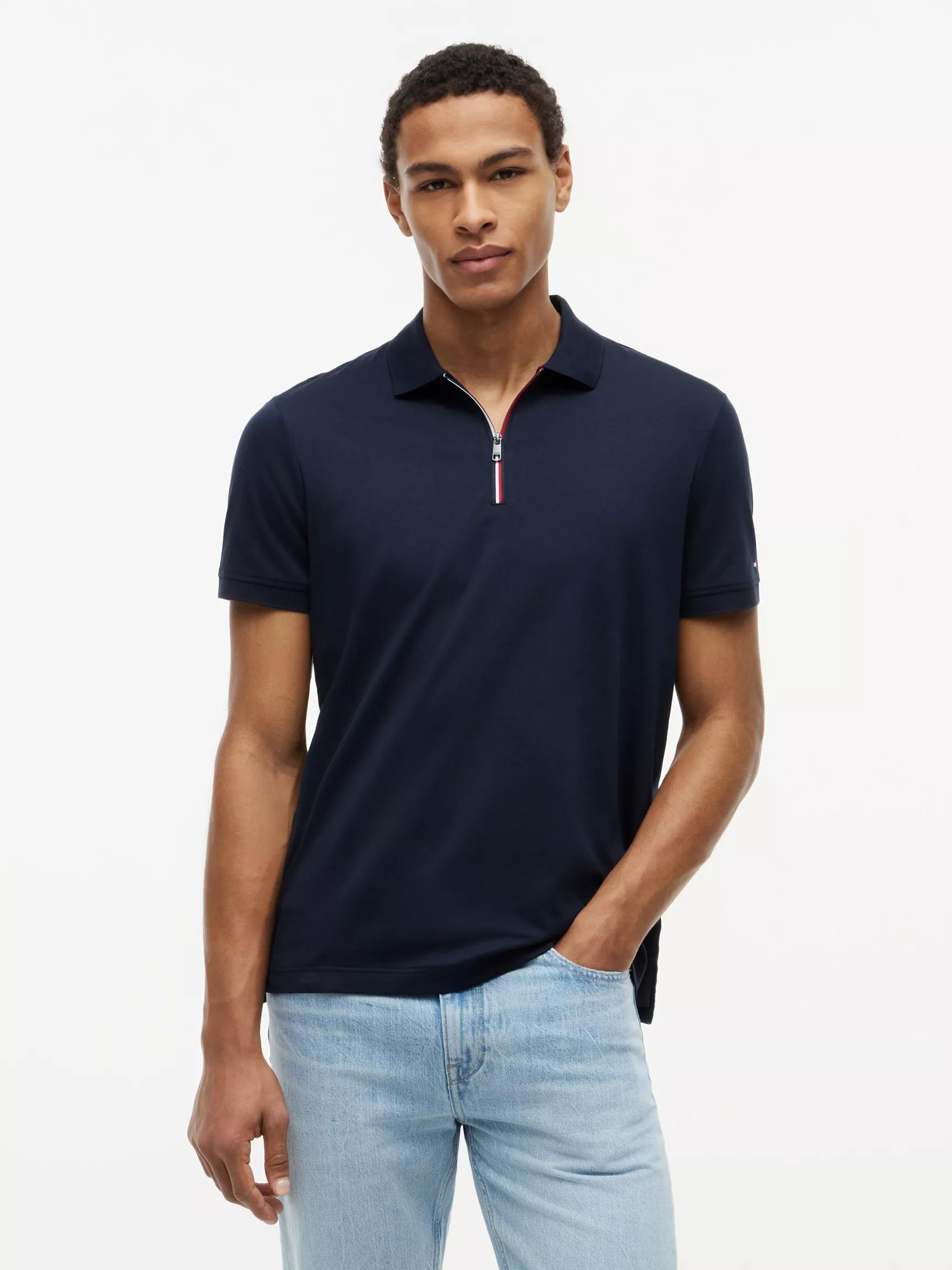 Regular Fit Smooth Cotton Zip Polo by TOMMY HILFIGER