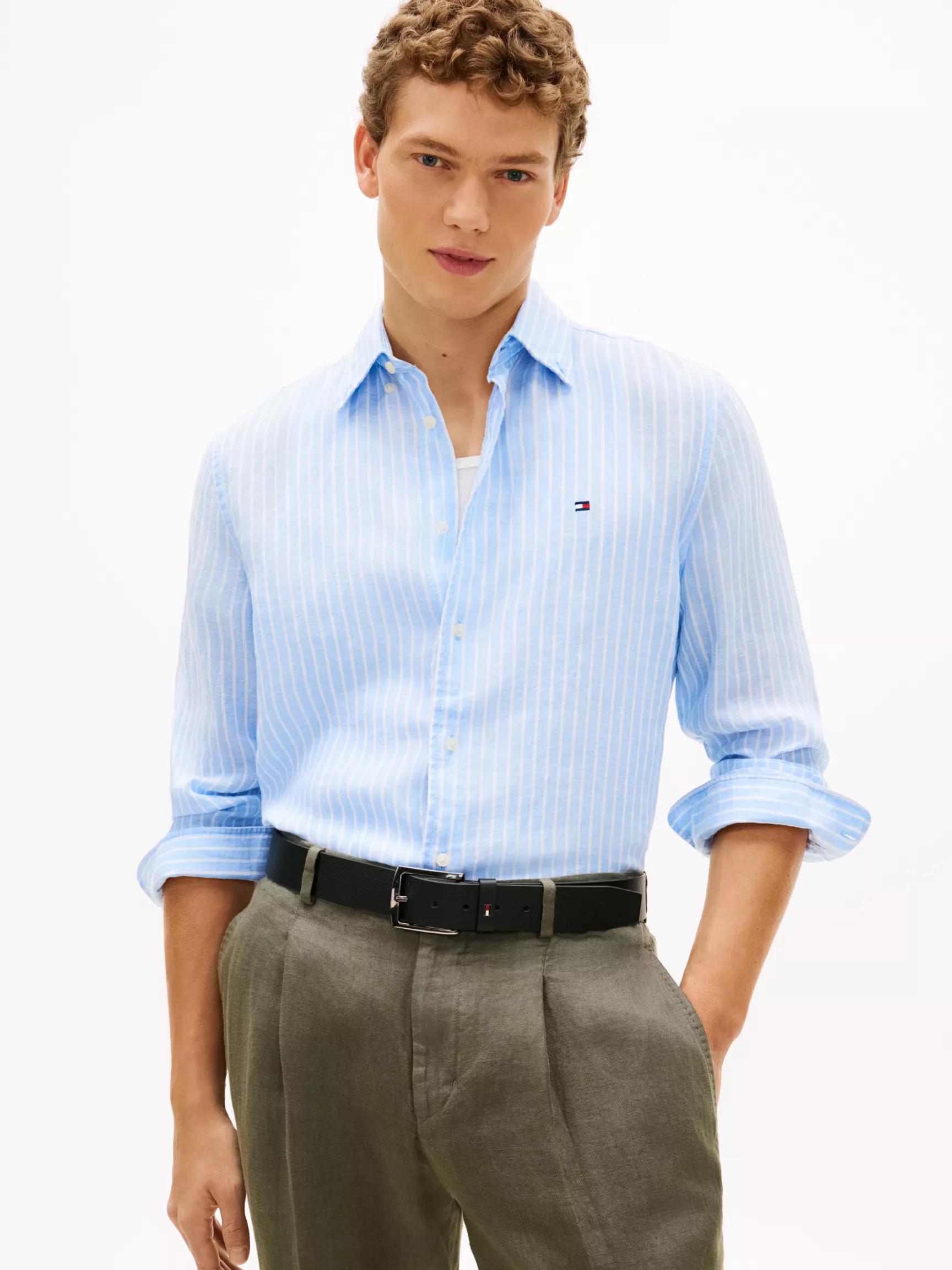 Regular Fit Stripe Linen Shirt by TOMMY HILFIGER