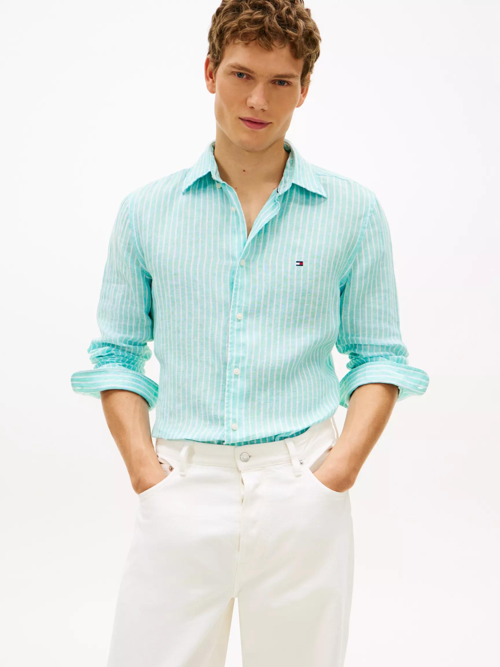 Regular Fit Stripe Linen Shirt by TOMMY HILFIGER