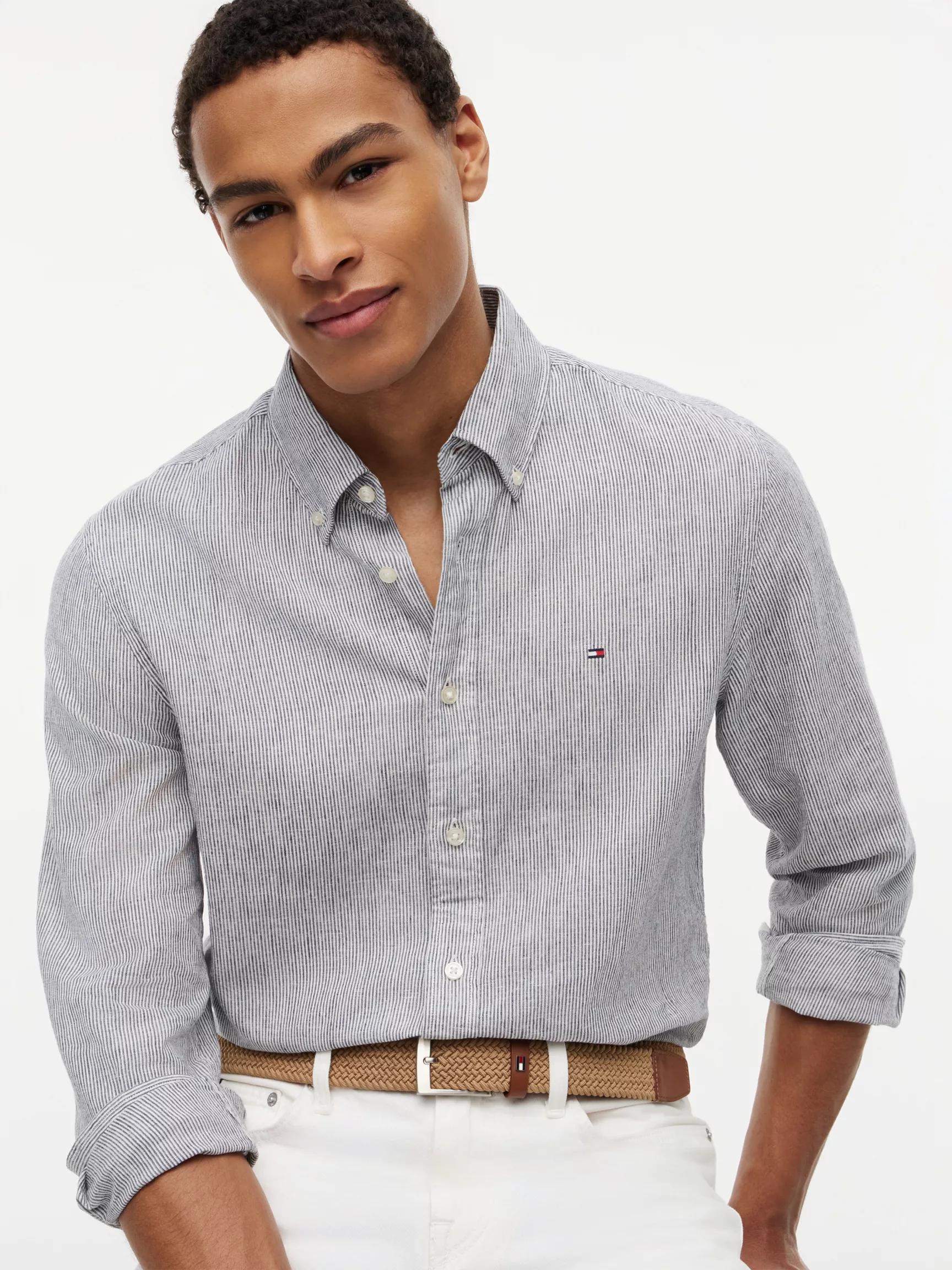 Regular Fit Striped Linen-Blend Shirt by TOMMY HILFIGER