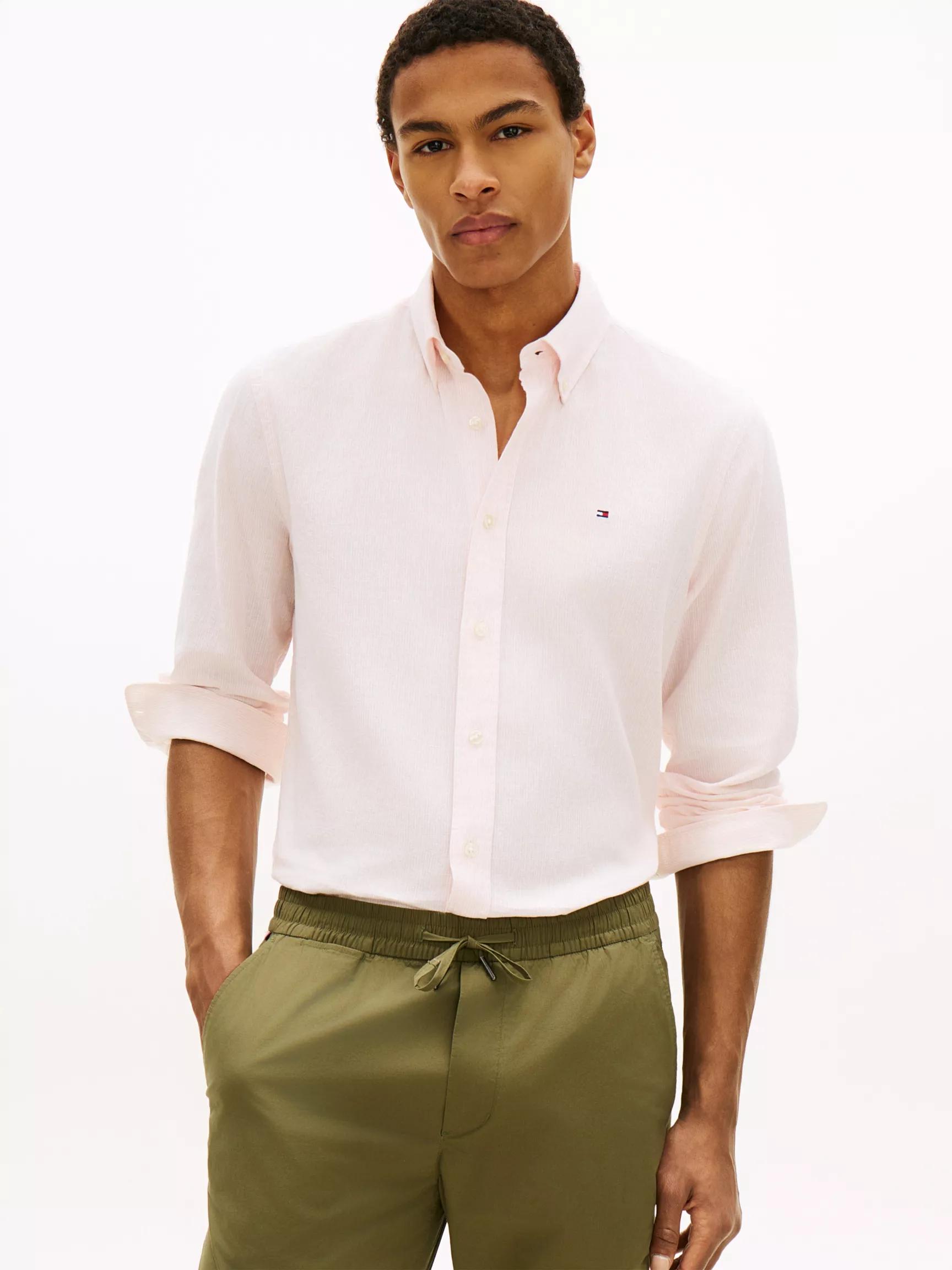 Regular Fit Striped Linen-Blend Shirt by TOMMY HILFIGER