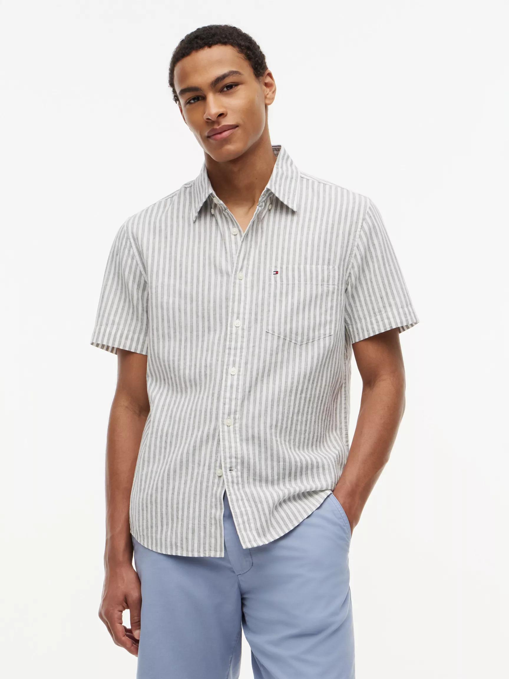 Regular Fit Striped Linen-Blend Shirt by TOMMY HILFIGER