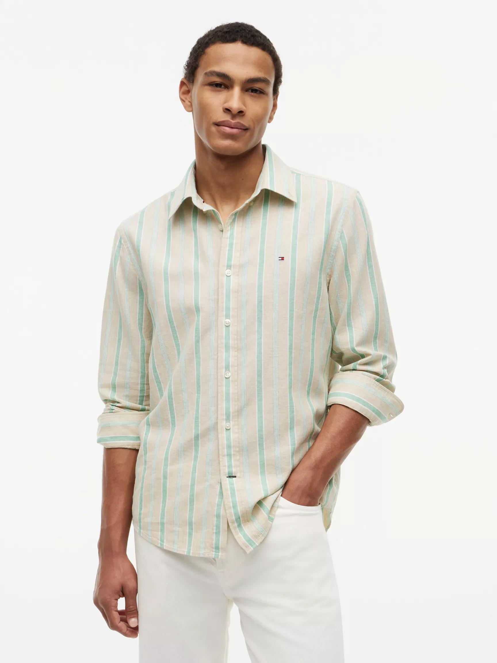 Regular Fit Striped Linen-Blend Shirt by TOMMY HILFIGER