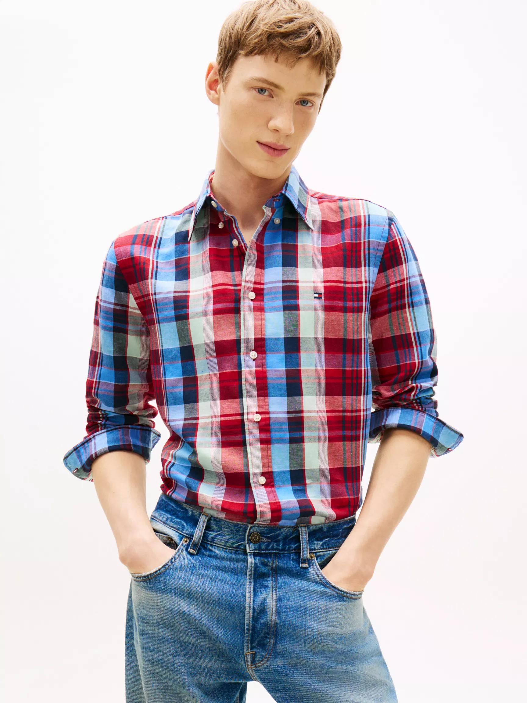 Regular Madras Check Linen-Blend Shirt by TOMMY HILFIGER