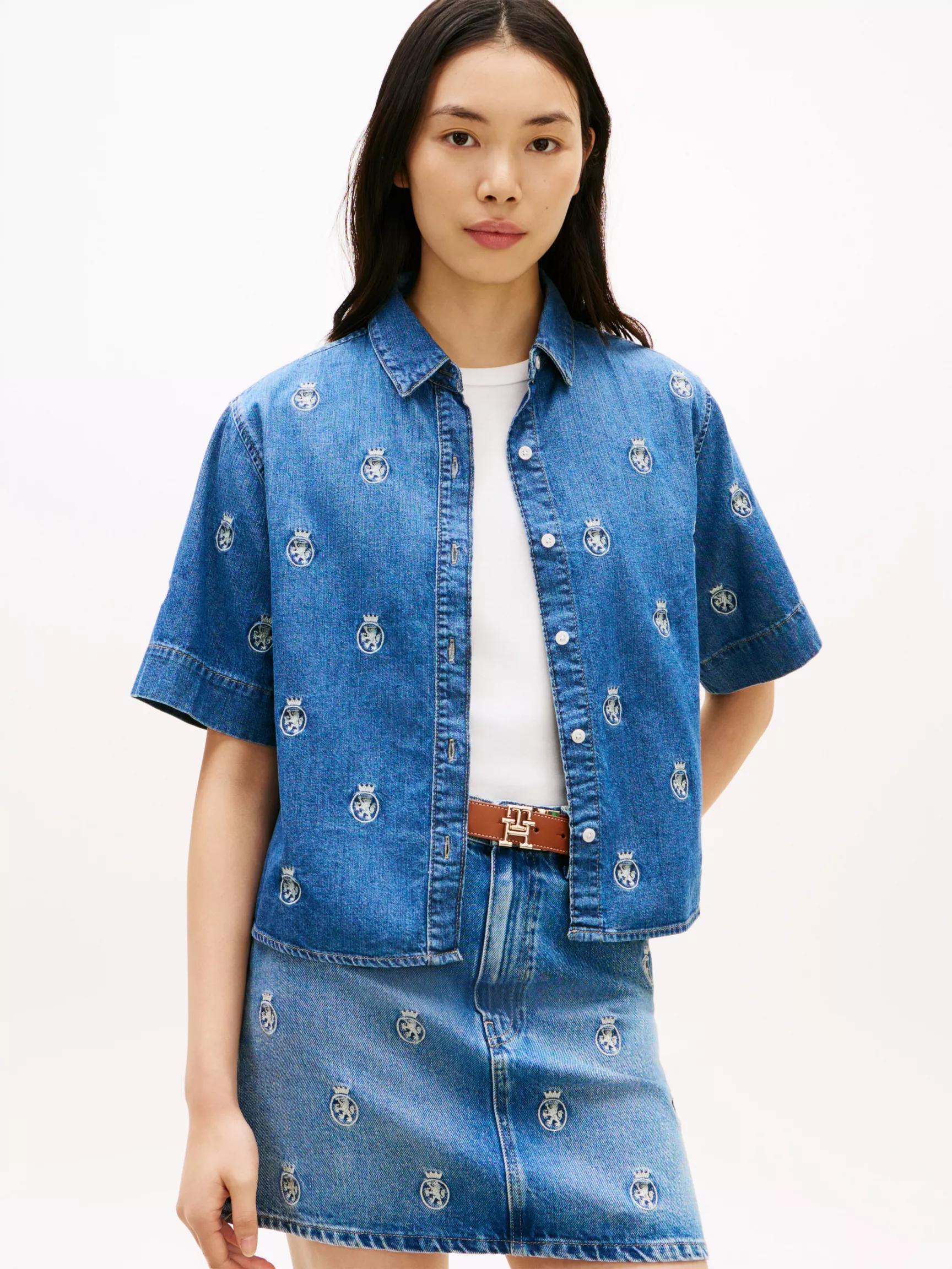 Relaxed Fit Allover Crest Denim Shirt by TOMMY HILFIGER