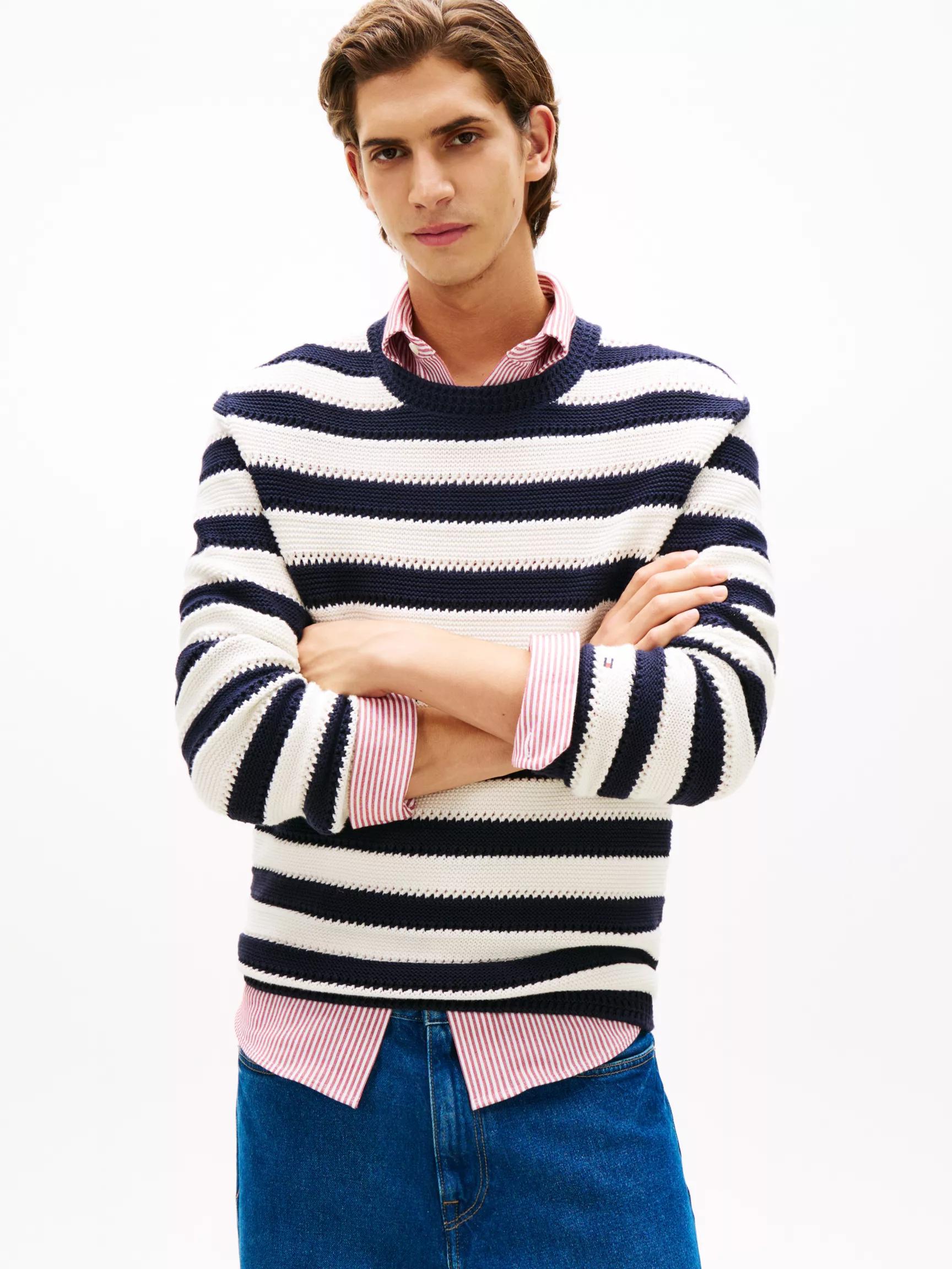 Relaxed Fit Striped Crochet Sweater by TOMMY HILFIGER