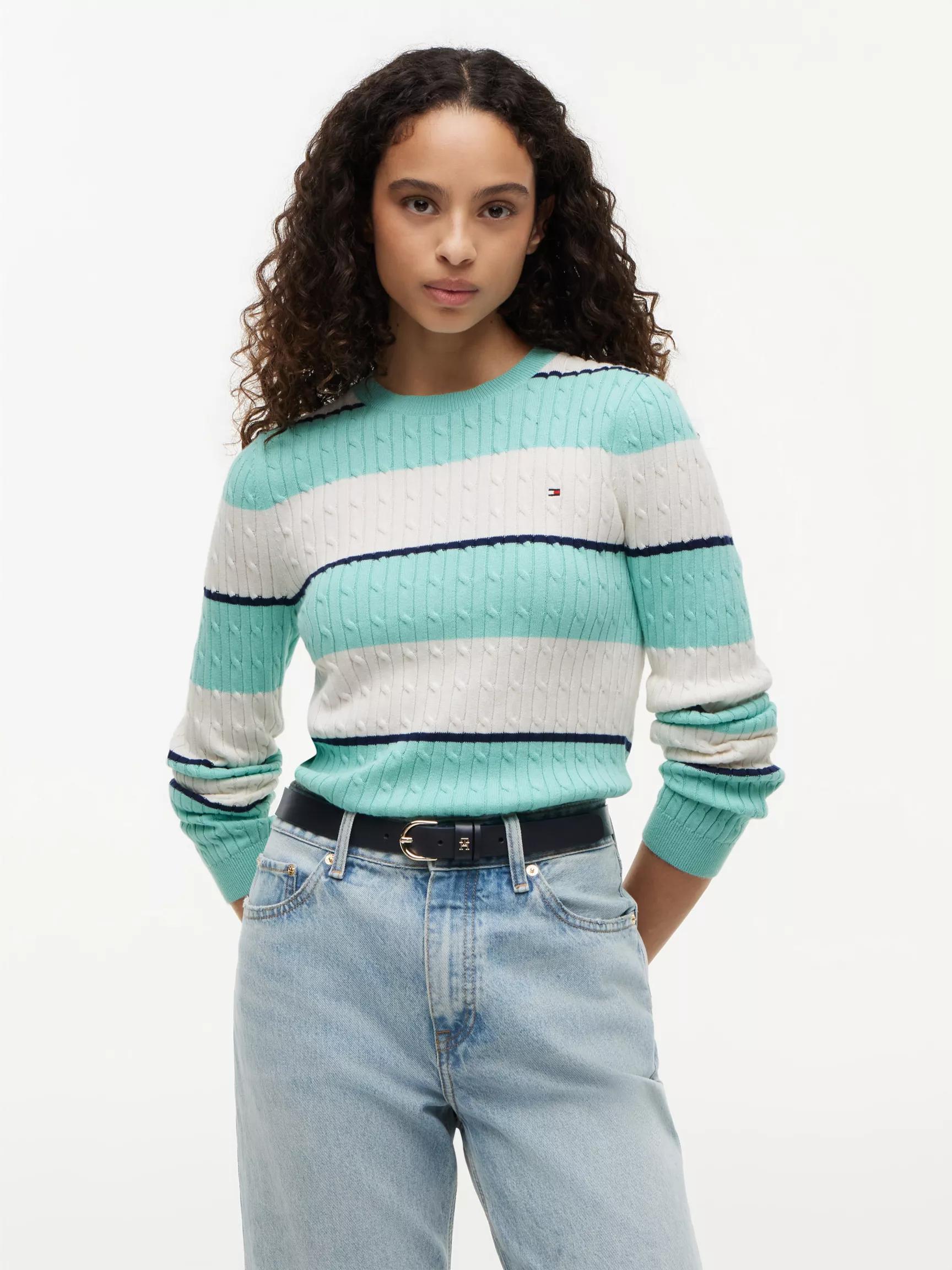 Rugby Stripe Cable Knit Sweater by TOMMY HILFIGER