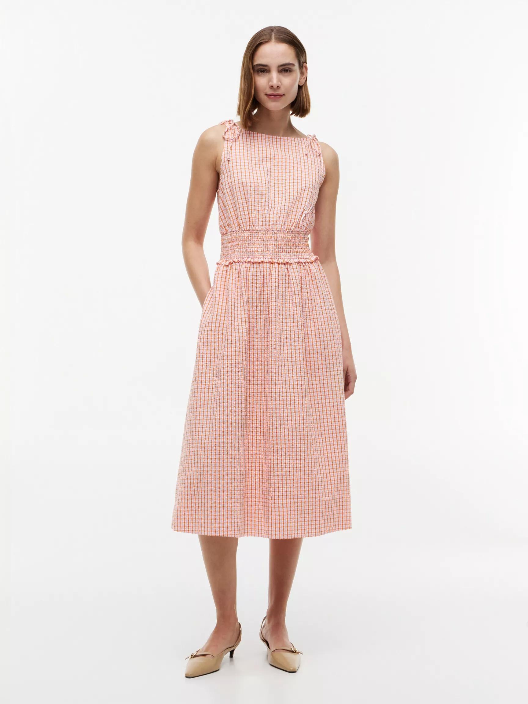 Shirred Gingham Seersucker Midi Dress by TOMMY HILFIGER