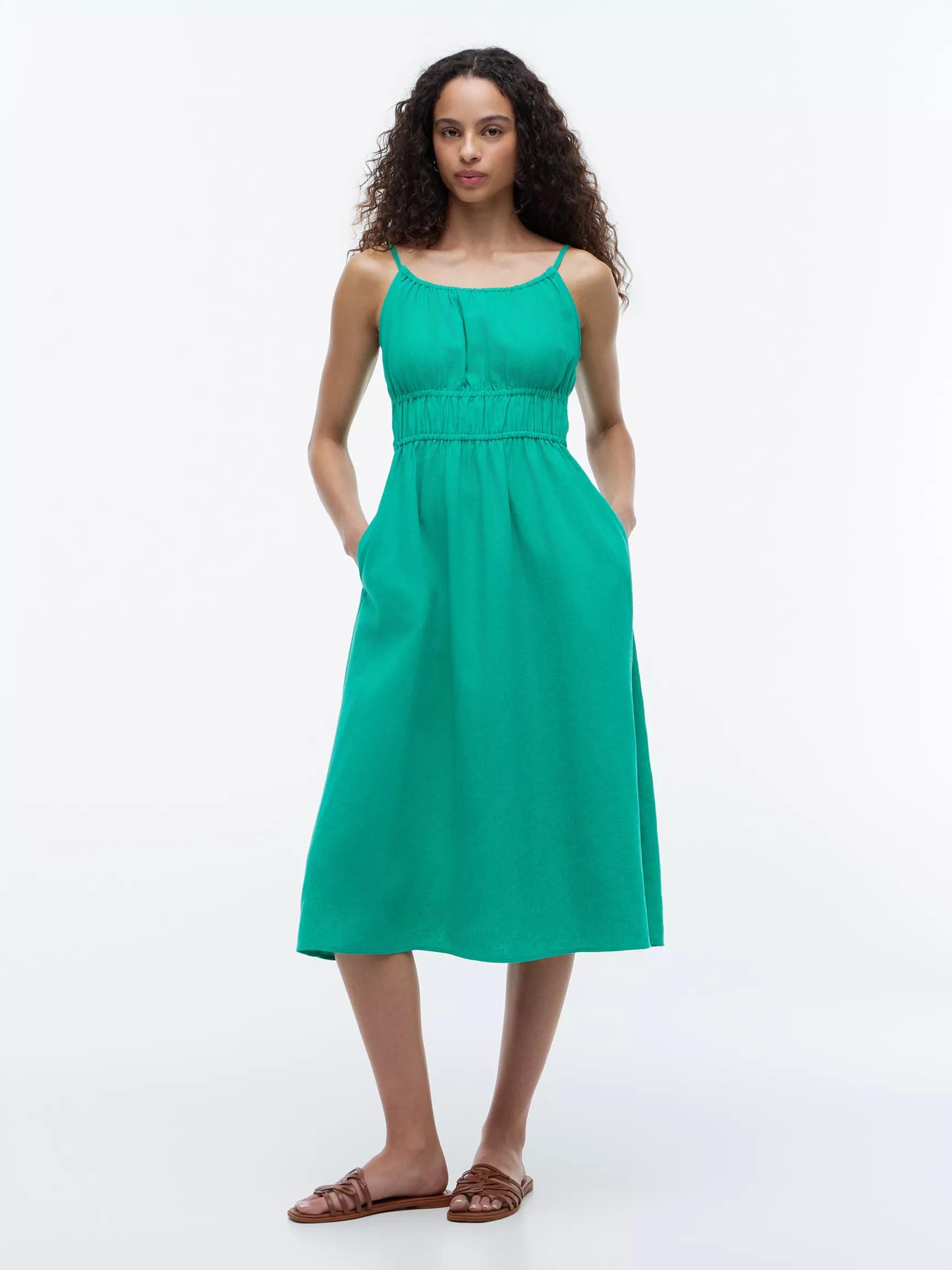 Shirred Linen-Blend Midi Dress by TOMMY HILFIGER