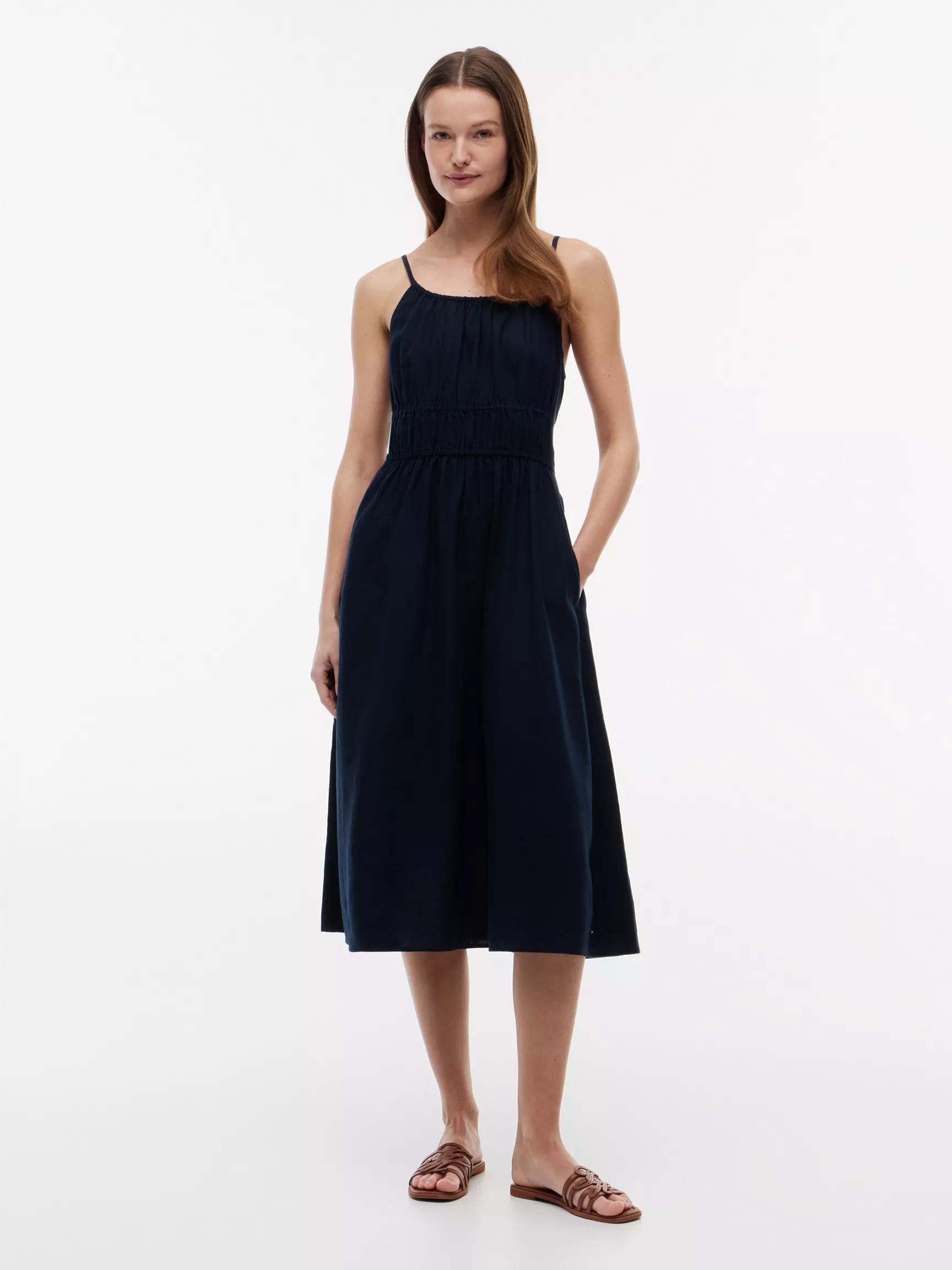 Shirred Linen-Blend Midi Dress by TOMMY HILFIGER