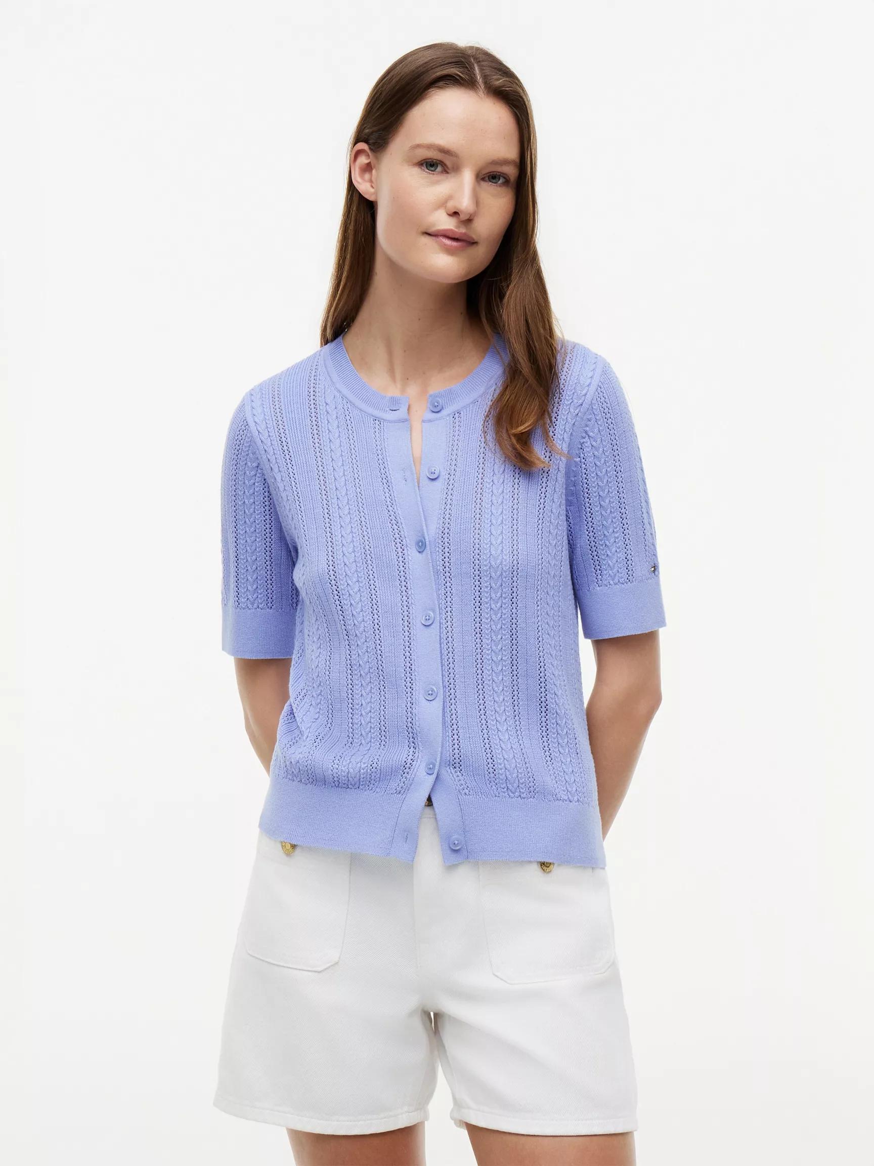 Short-Sleeve Mixed-Knit Cardigan by TOMMY HILFIGER