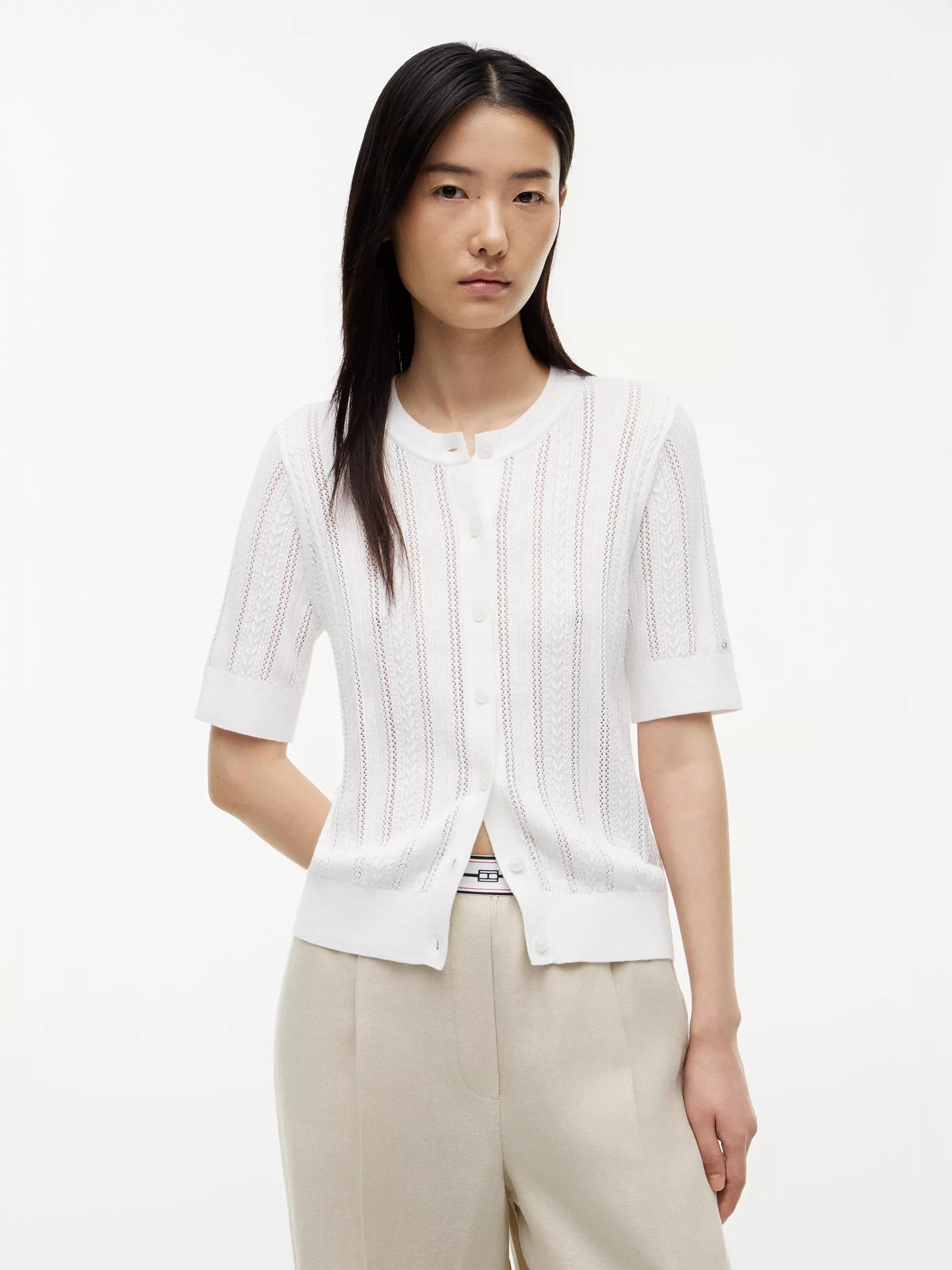 Short-Sleeve Mixed-Knit Cardigan by TOMMY HILFIGER