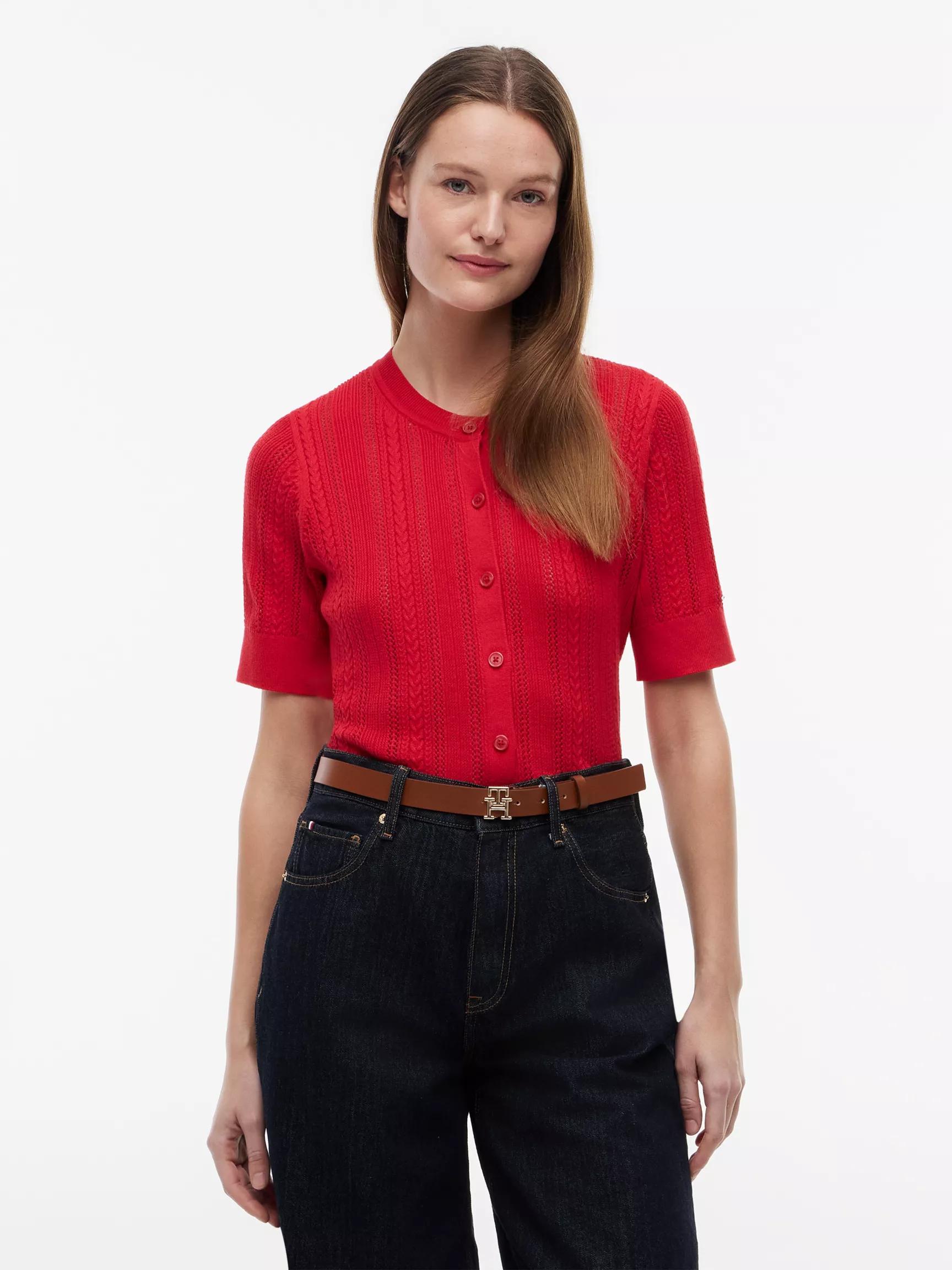 Short-Sleeve Mixed-Knit Cardigan by TOMMY HILFIGER