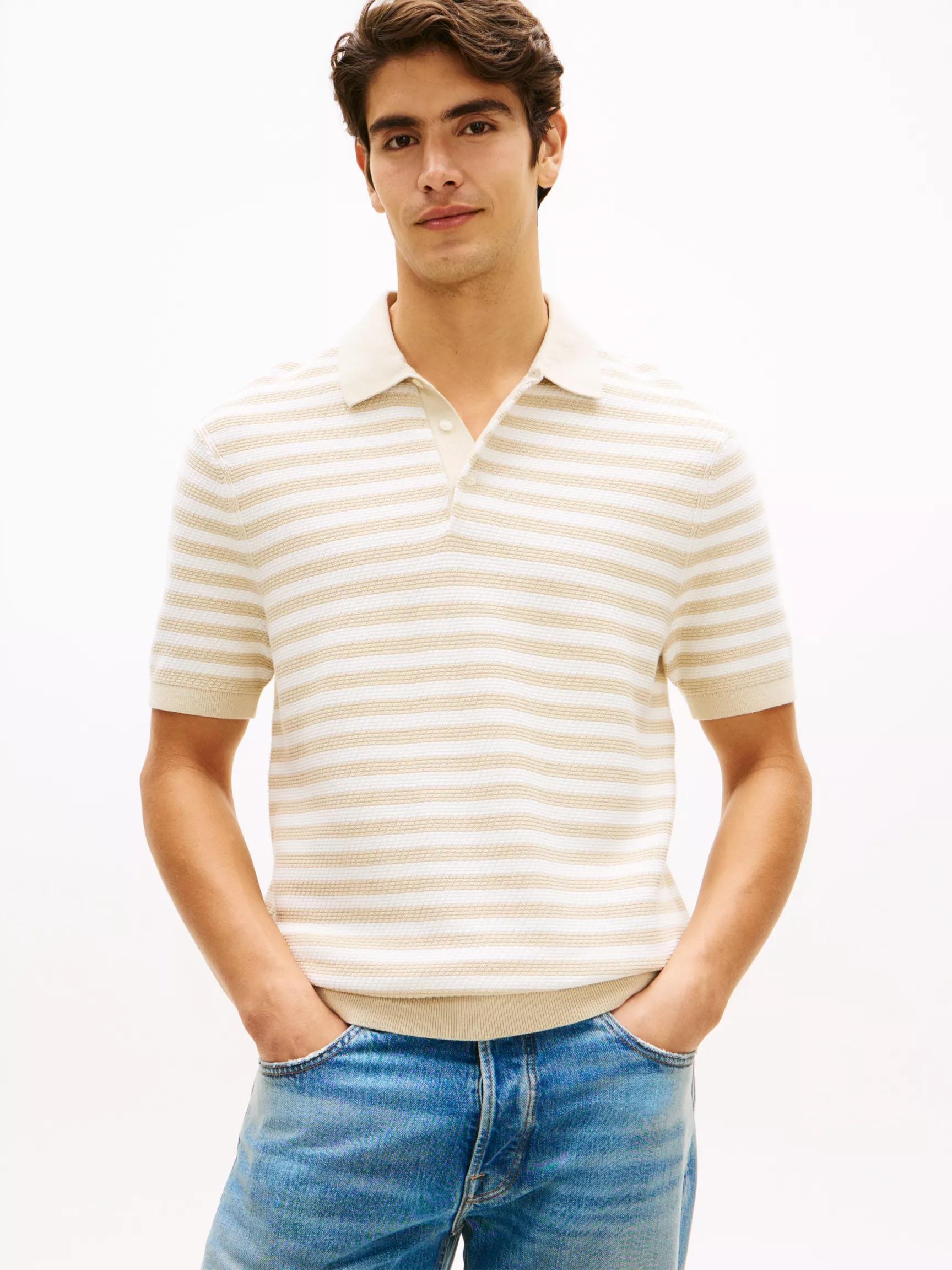Short-Sleeve Stripe Waffled Sweater Polo by TOMMY HILFIGER