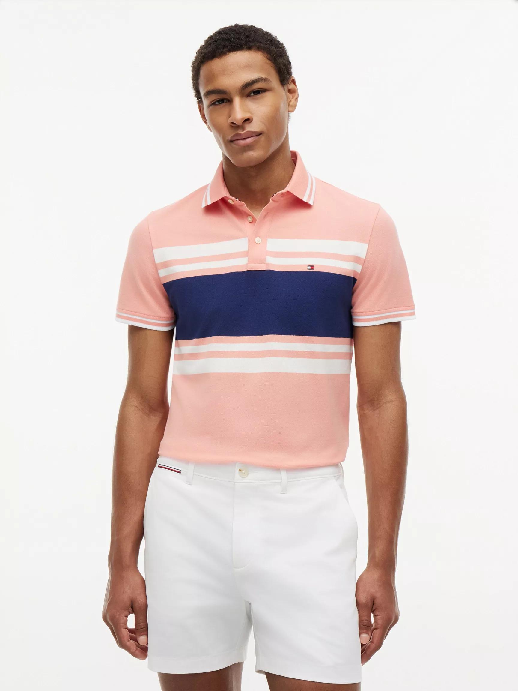 Slim Fit Block Stripe Stretch Pique Polo by TOMMY HILFIGER