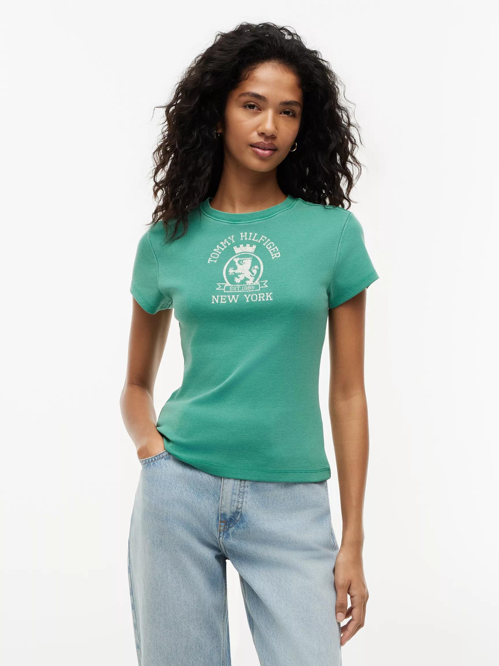 Slim Fit Garment-Dyed Crest Logo T-Shirt by TOMMY HILFIGER