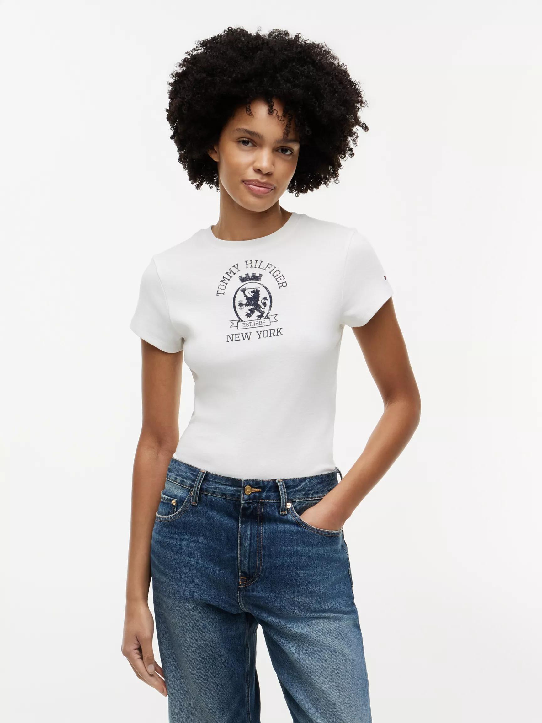 Slim Fit Garment-Dyed Crest Logo T-Shirt by TOMMY HILFIGER