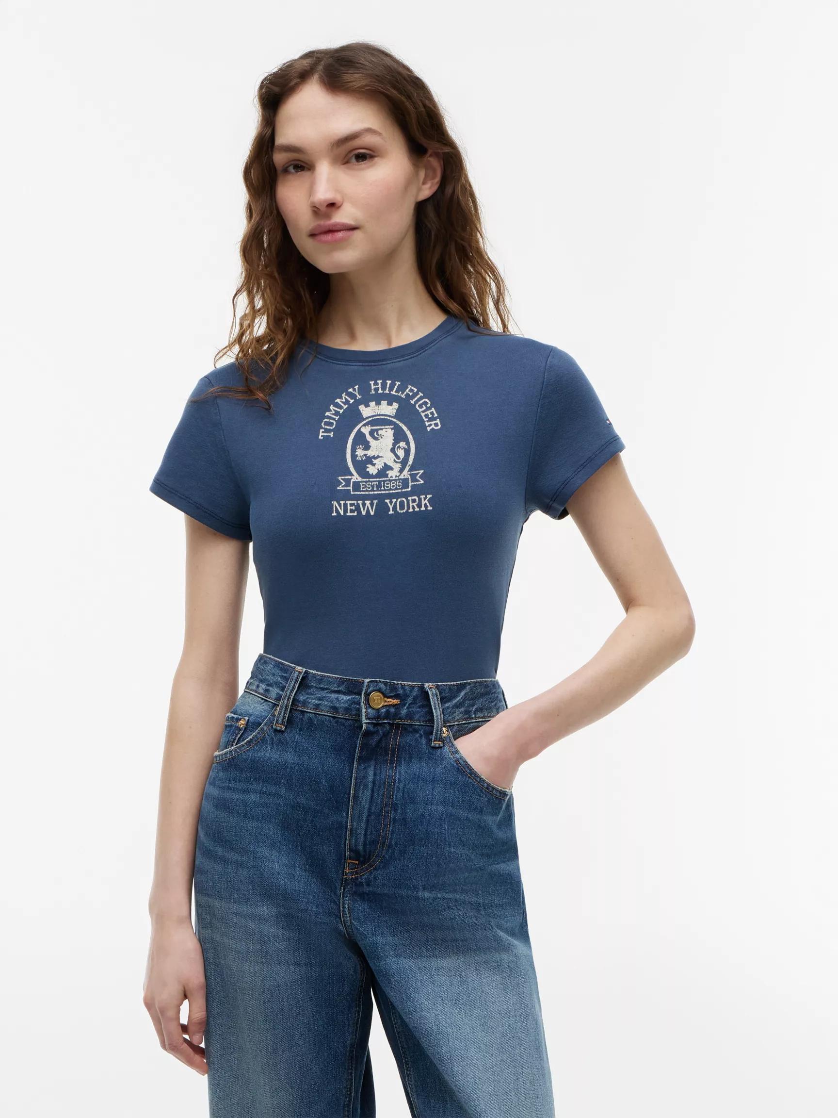 Slim Fit Garment-Dyed Crest Logo T-Shirt by TOMMY HILFIGER