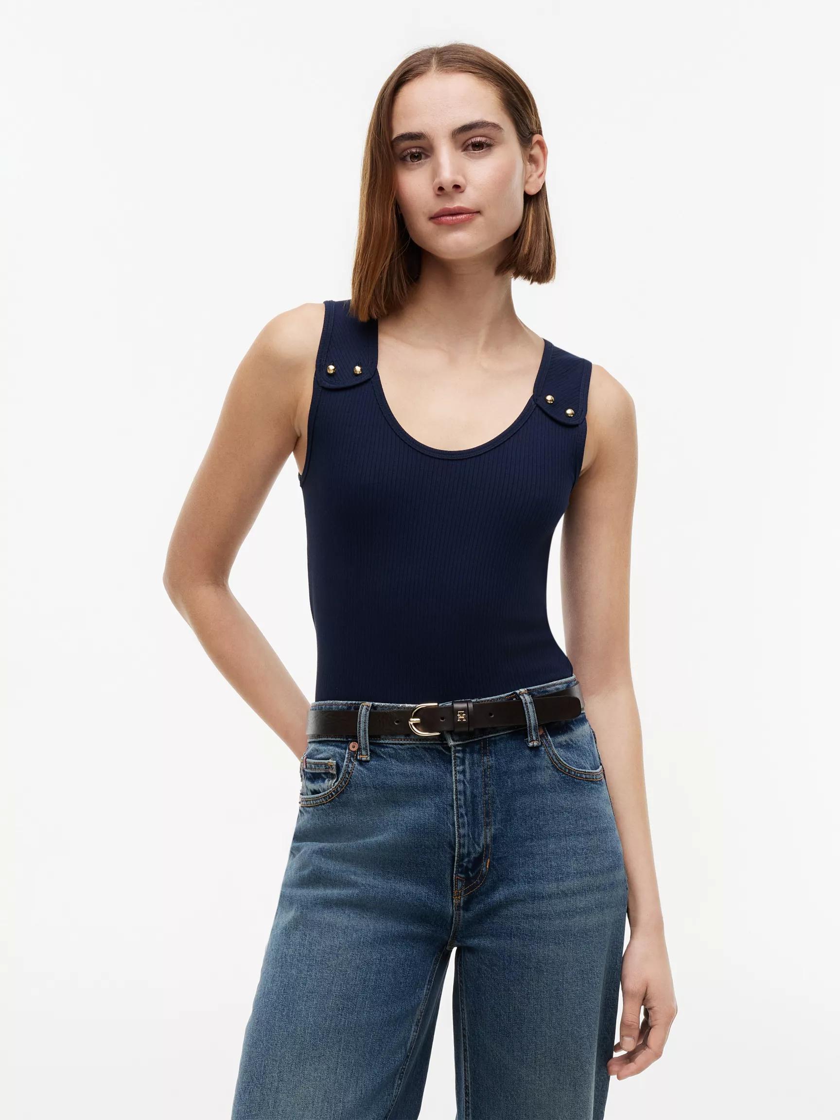 Slim Fit Nautical Gold-Button Tank Top by TOMMY HILFIGER