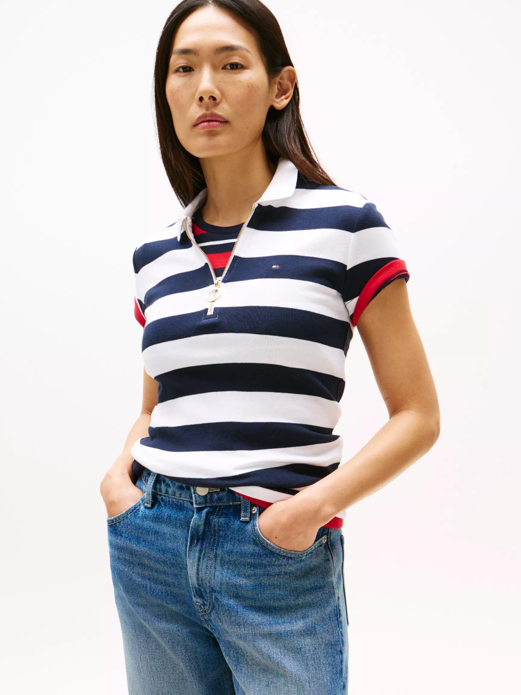 Slim Fit Rugby Stripe Zip Polo by TOMMY HILFIGER