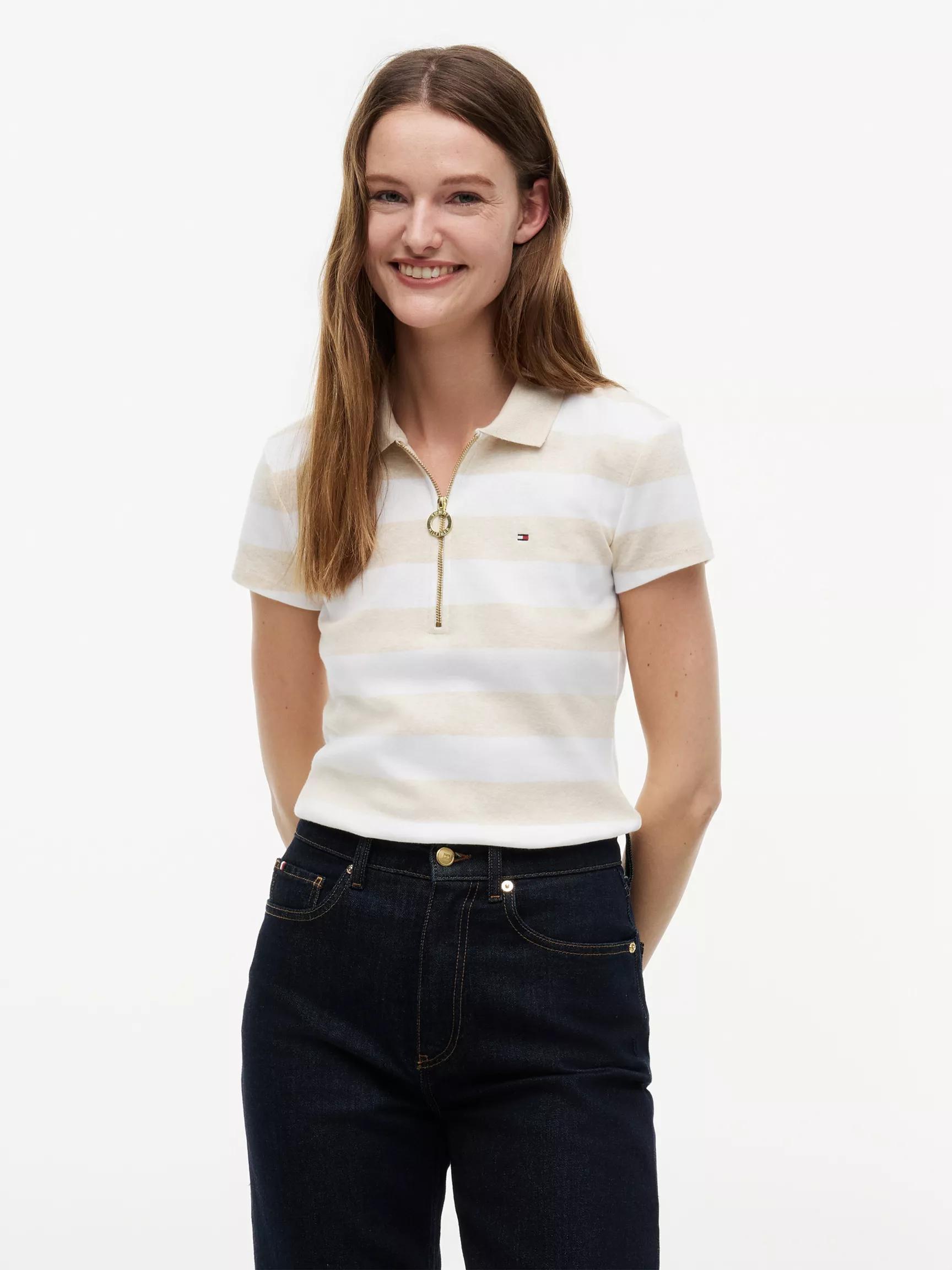 Slim Fit Rugby Stripe Zip Polo by TOMMY HILFIGER