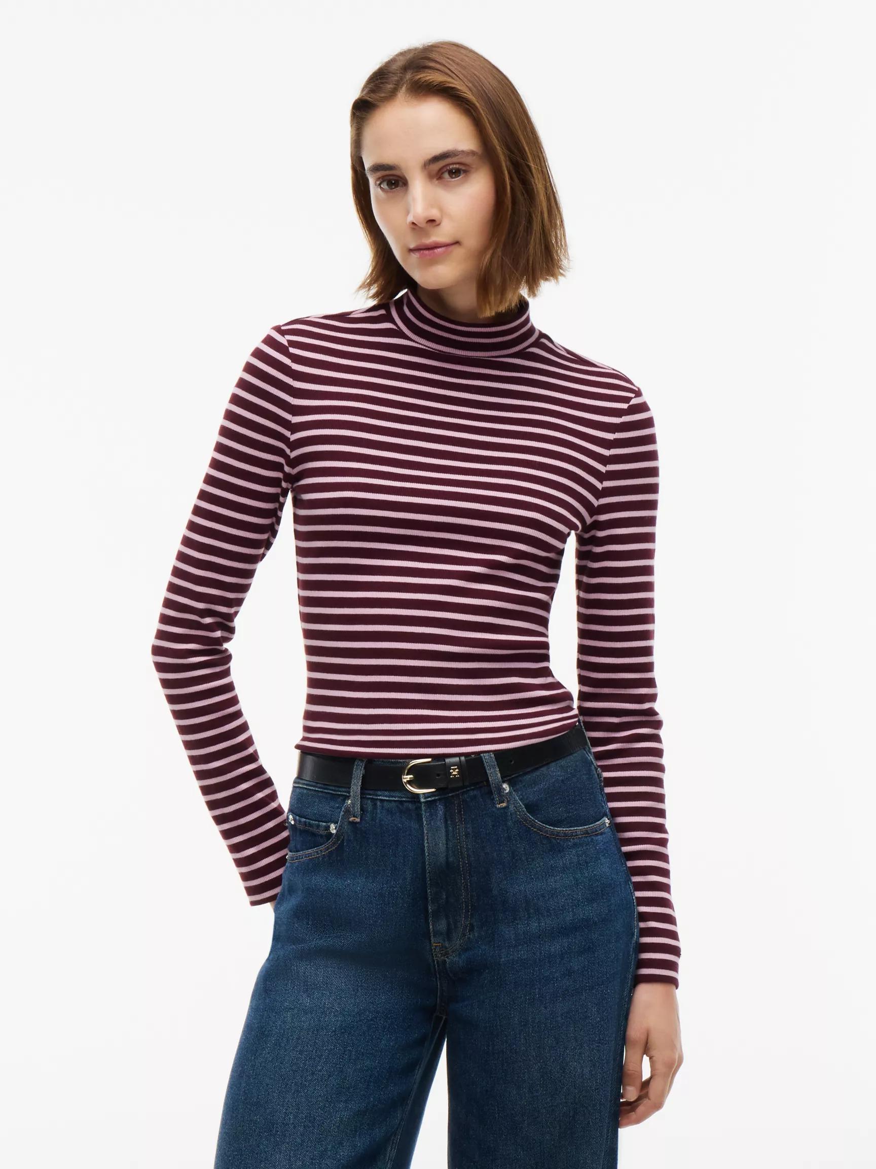 Slim Fit Striped Mockneck T-Shirt by TOMMY HILFIGER