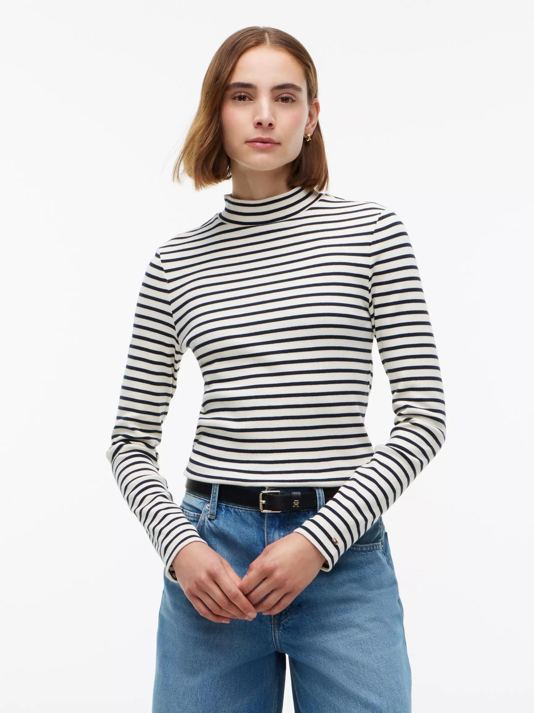 Slim Fit Striped Mockneck T-Shirt by TOMMY HILFIGER