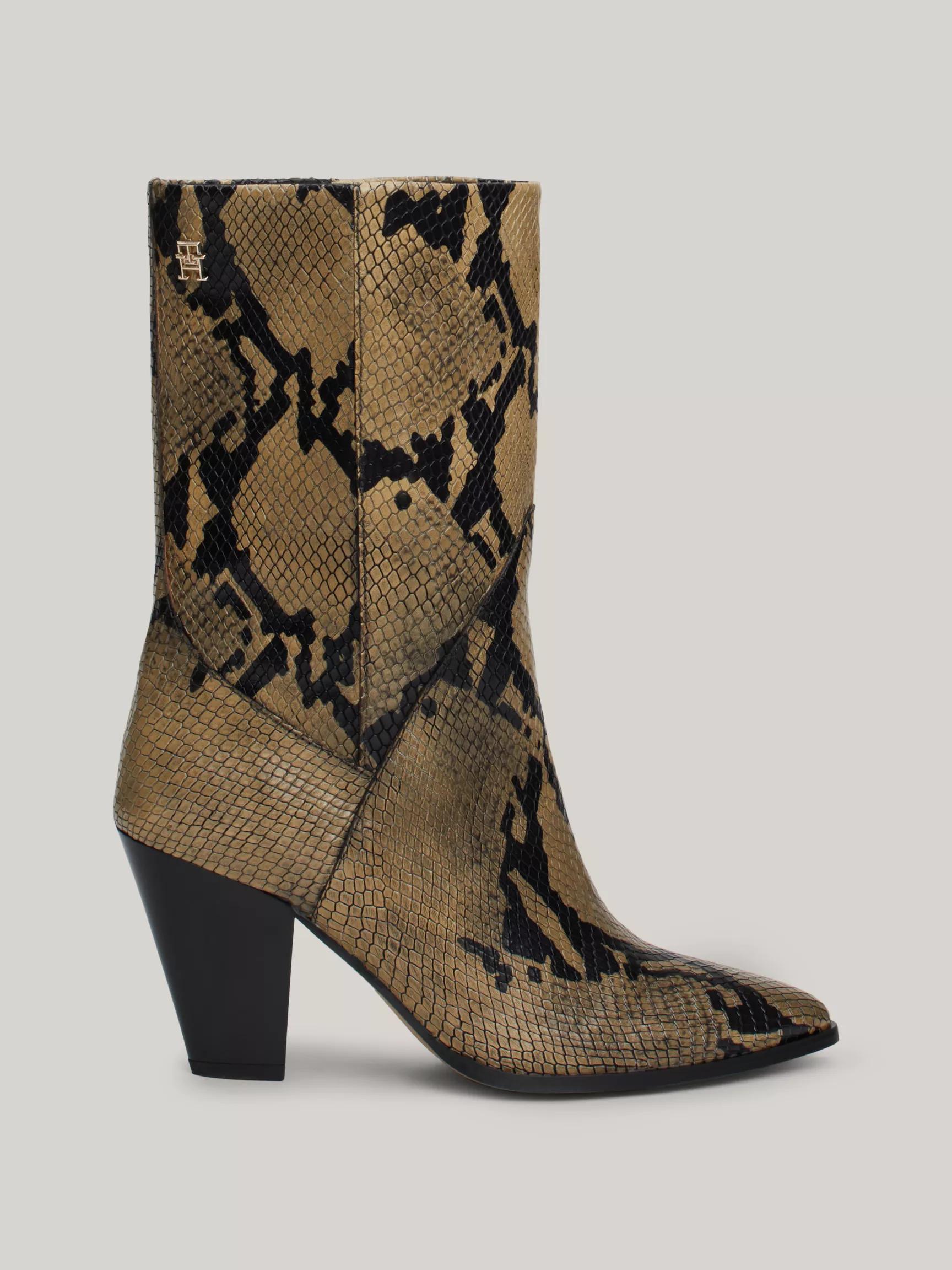 Snake Embossed Leather Heeled Cowboy Boot by TOMMY HILFIGER