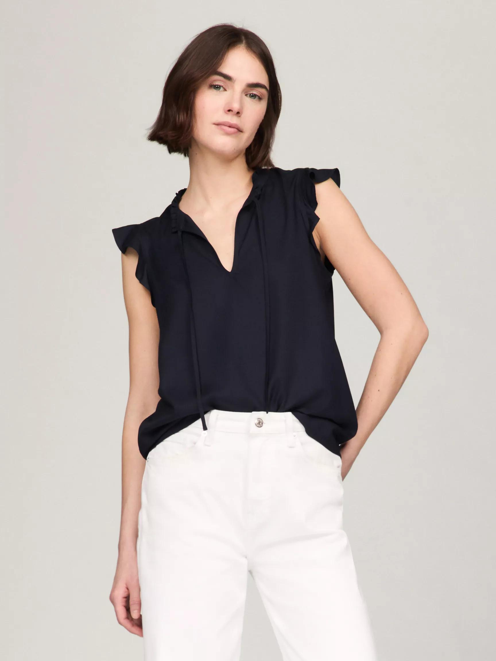 Solid Flutter-Sleeve Ruffle Top by TOMMY HILFIGER