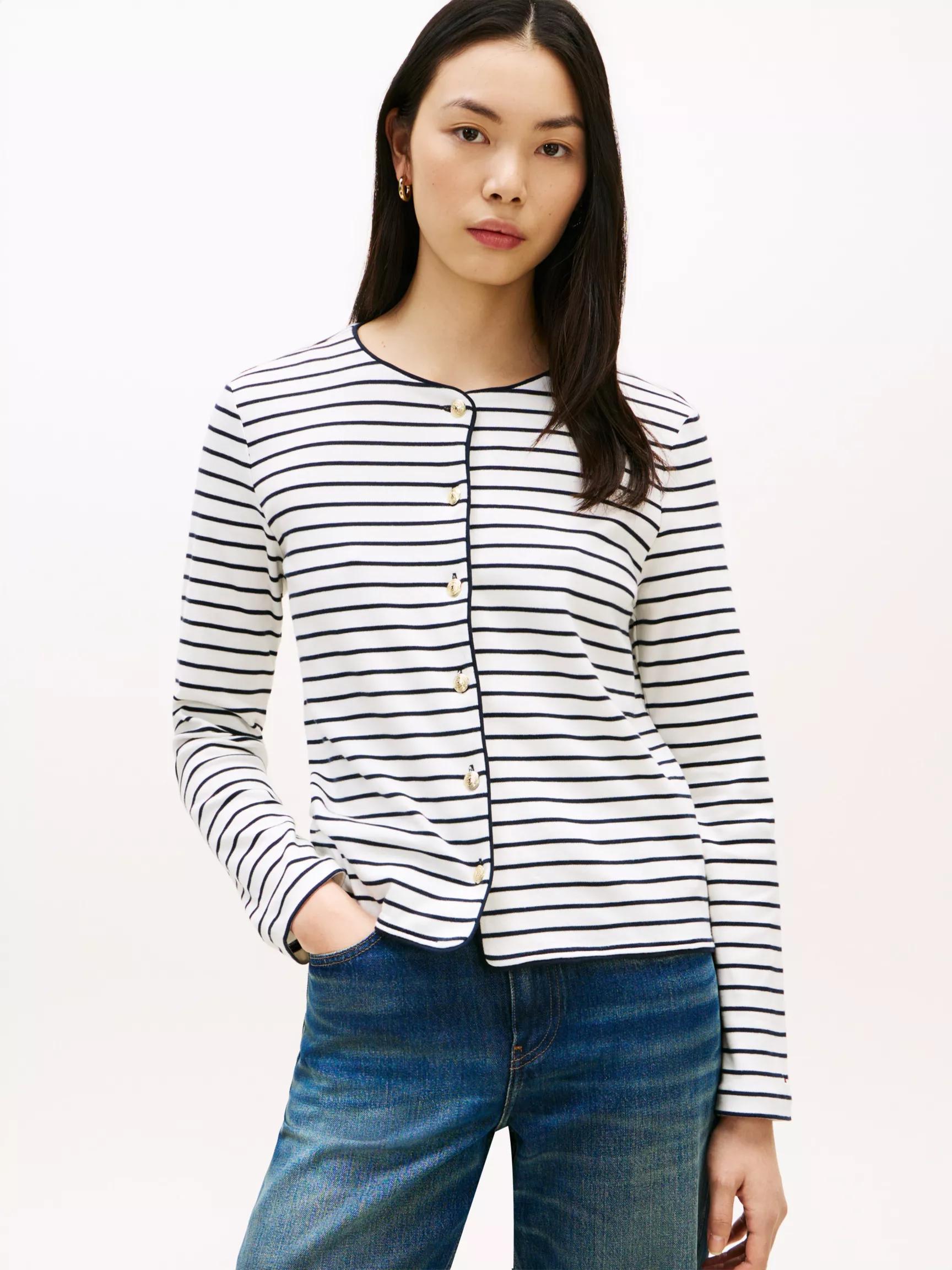 Stripe Cotton Interlock Cardigan T-Shirt by TOMMY HILFIGER